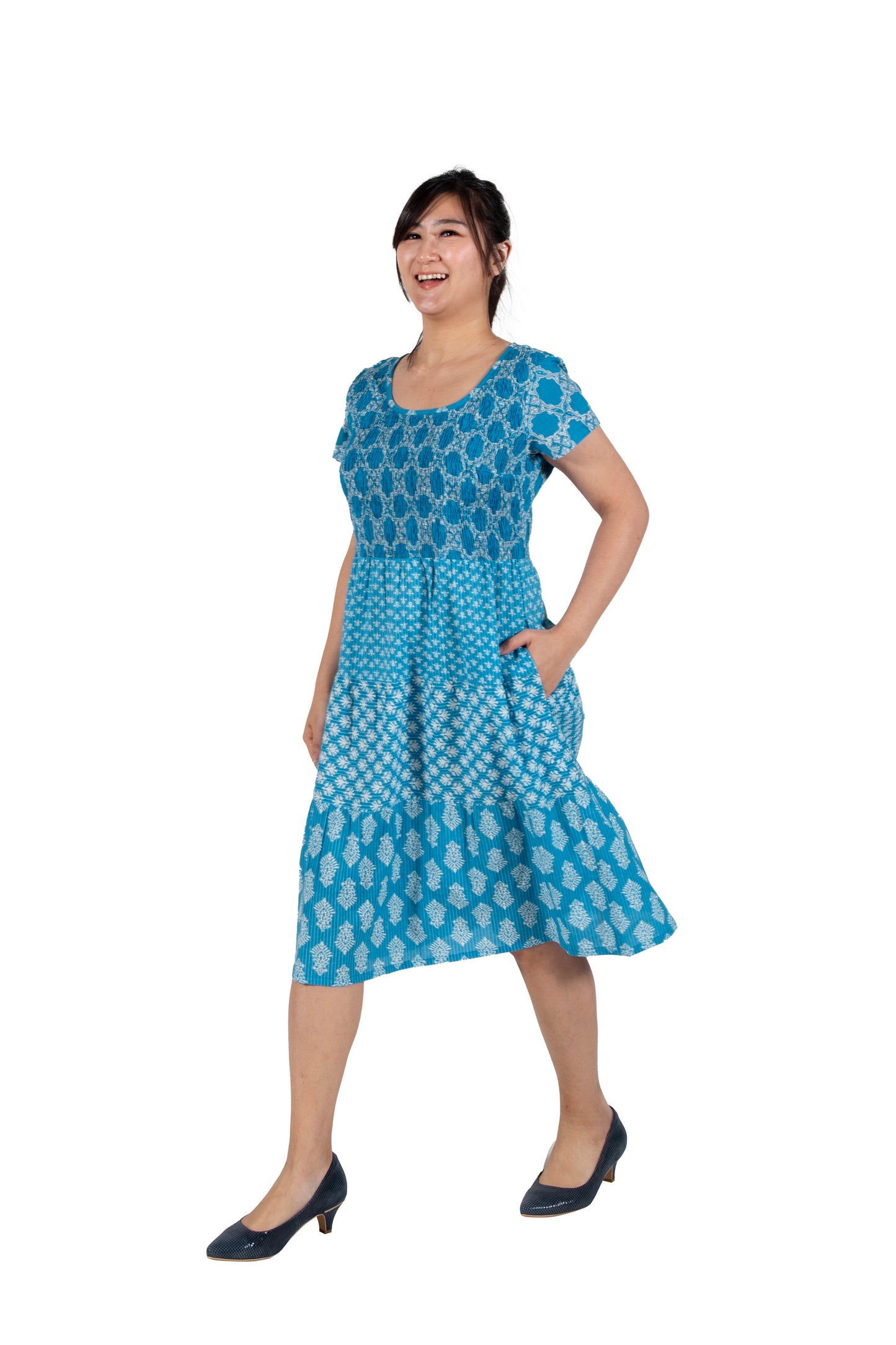 La Cera Cap Sleeve Short Smock Tier Dress