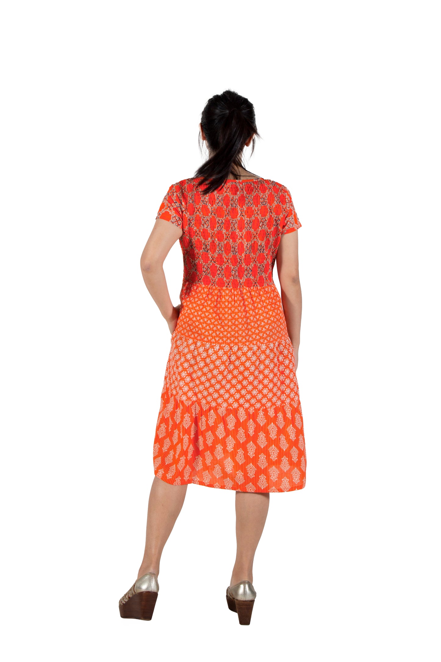 La Cera Cap Sleeve Short Smock Tier Dress