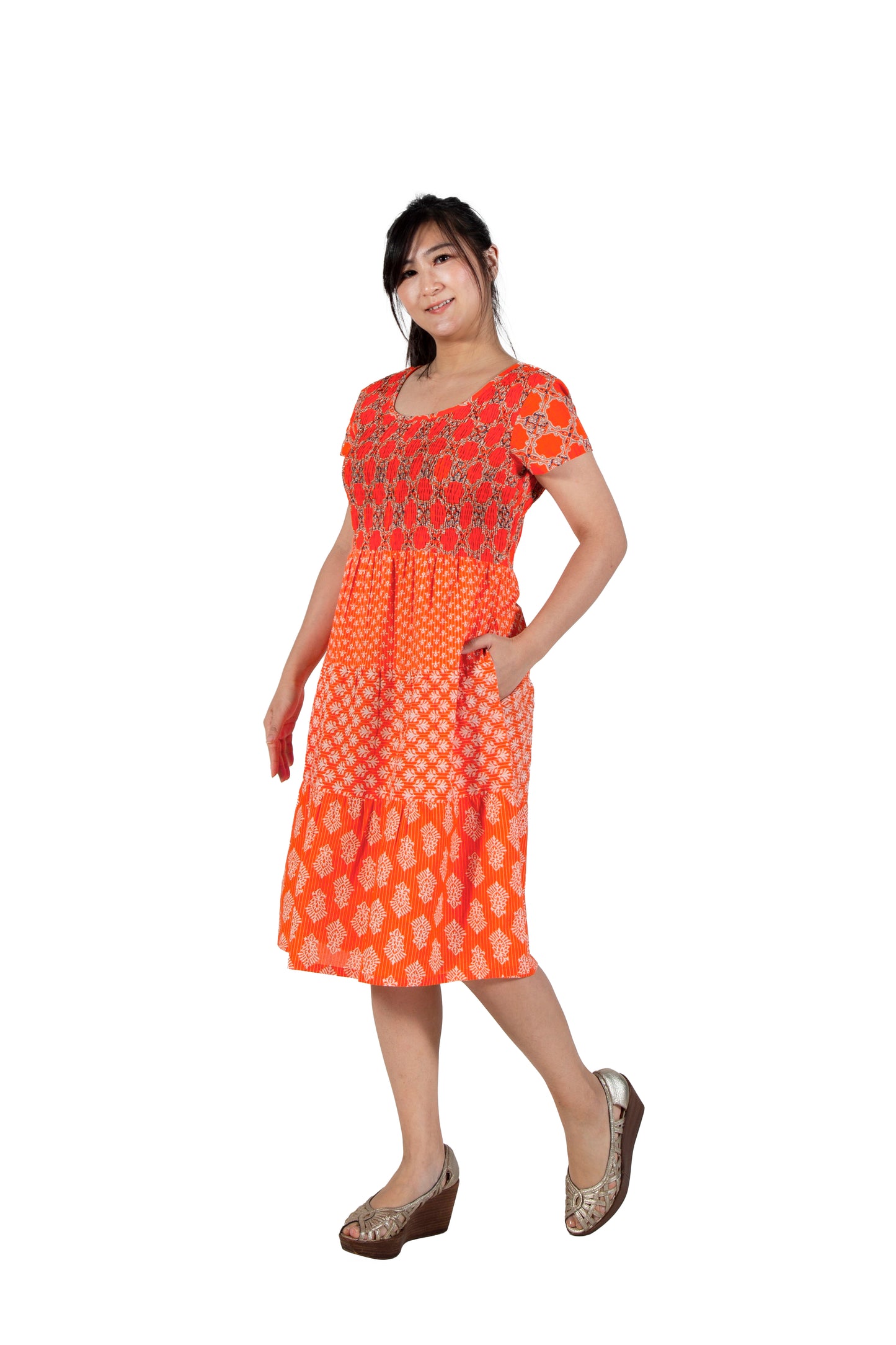 La Cera Cap Sleeve Short Smock Tier Dress