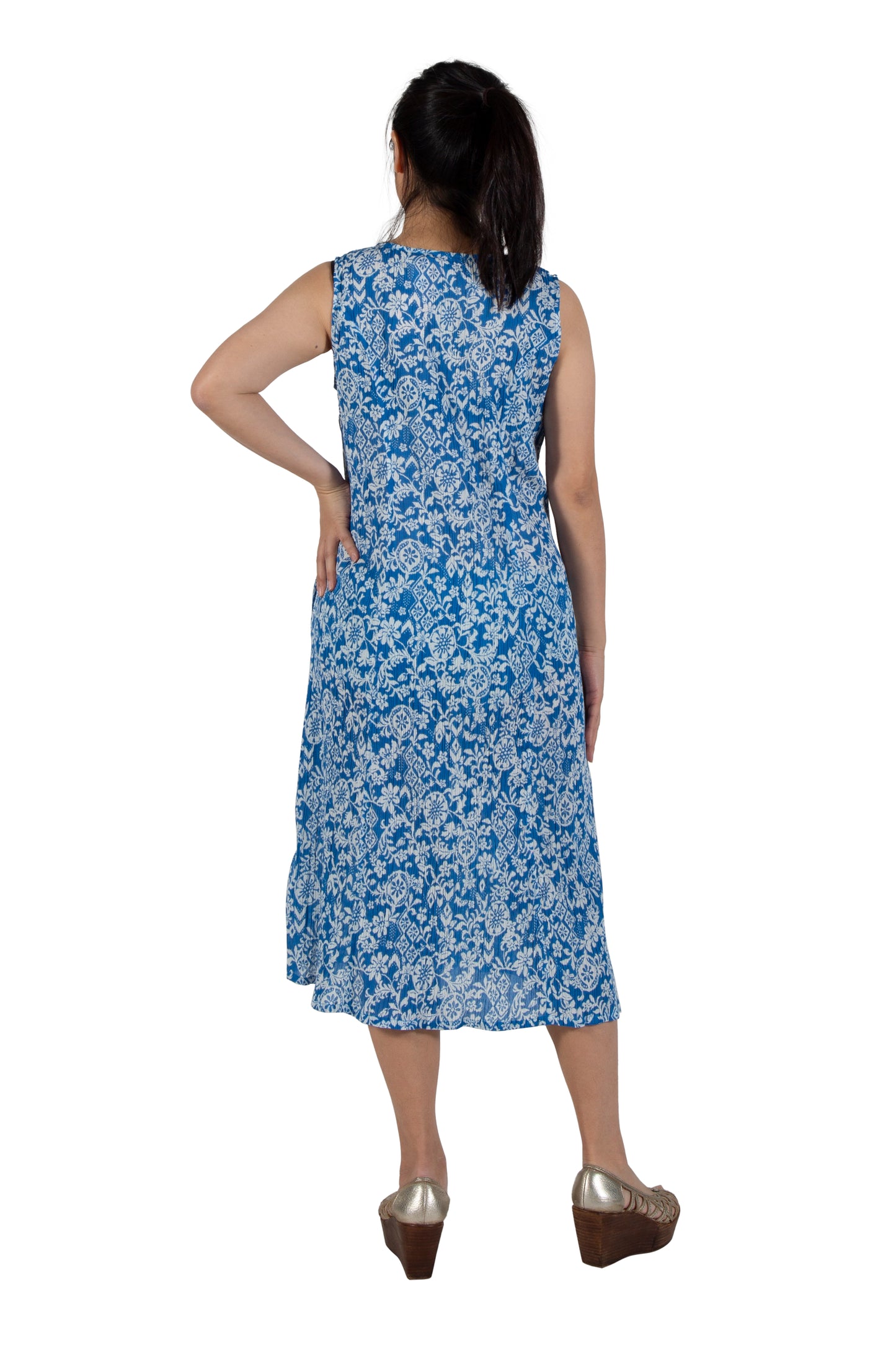 La Cera Crinkle Cotton A-line Print Dress - La Cera
