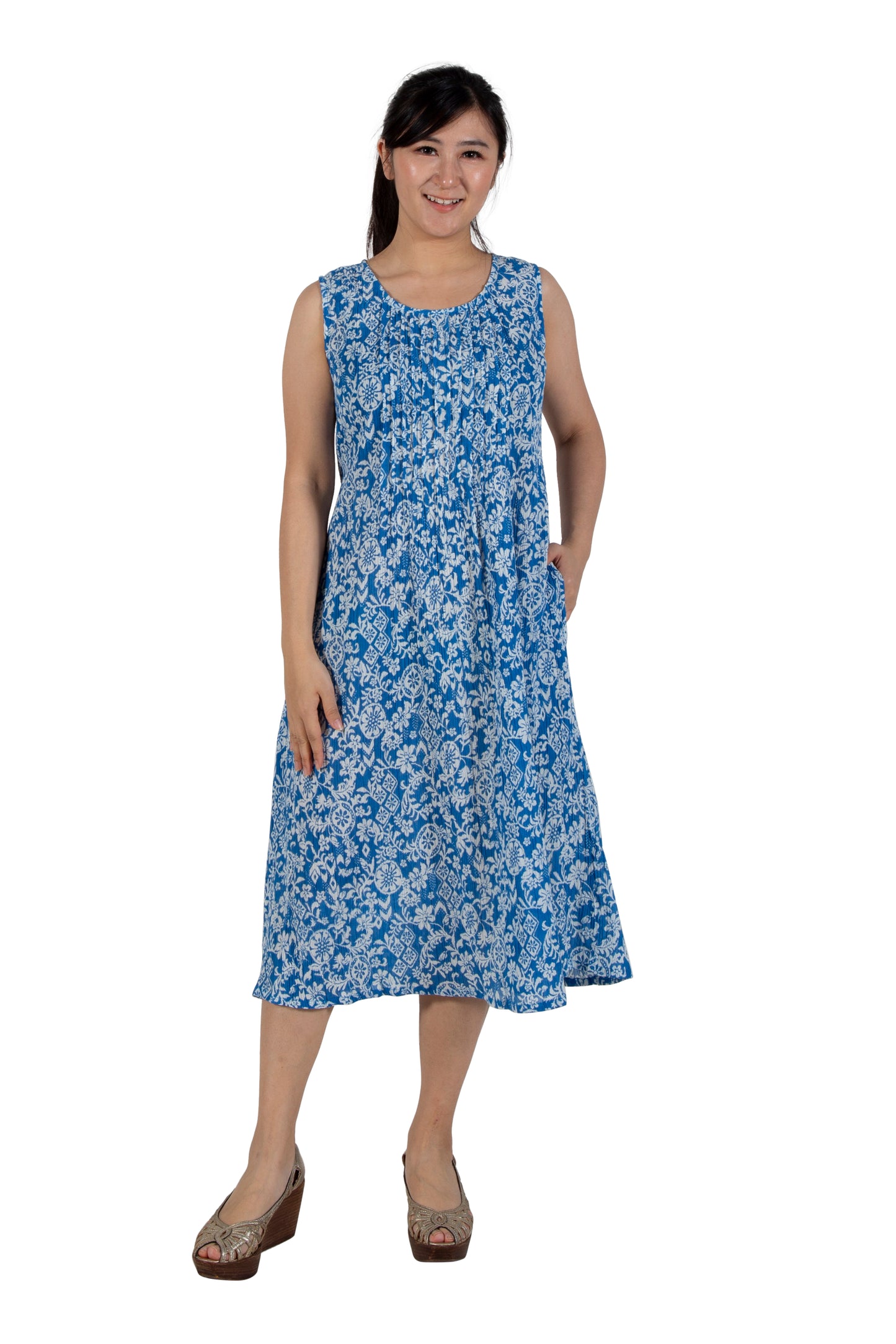 La Cera Crinkle Cotton A-line Print Dress - La Cera