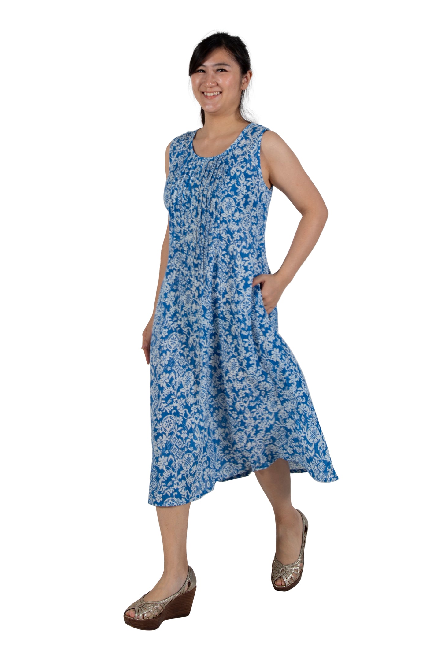 La Cera Crinkle Cotton A-line Print Dress - La Cera