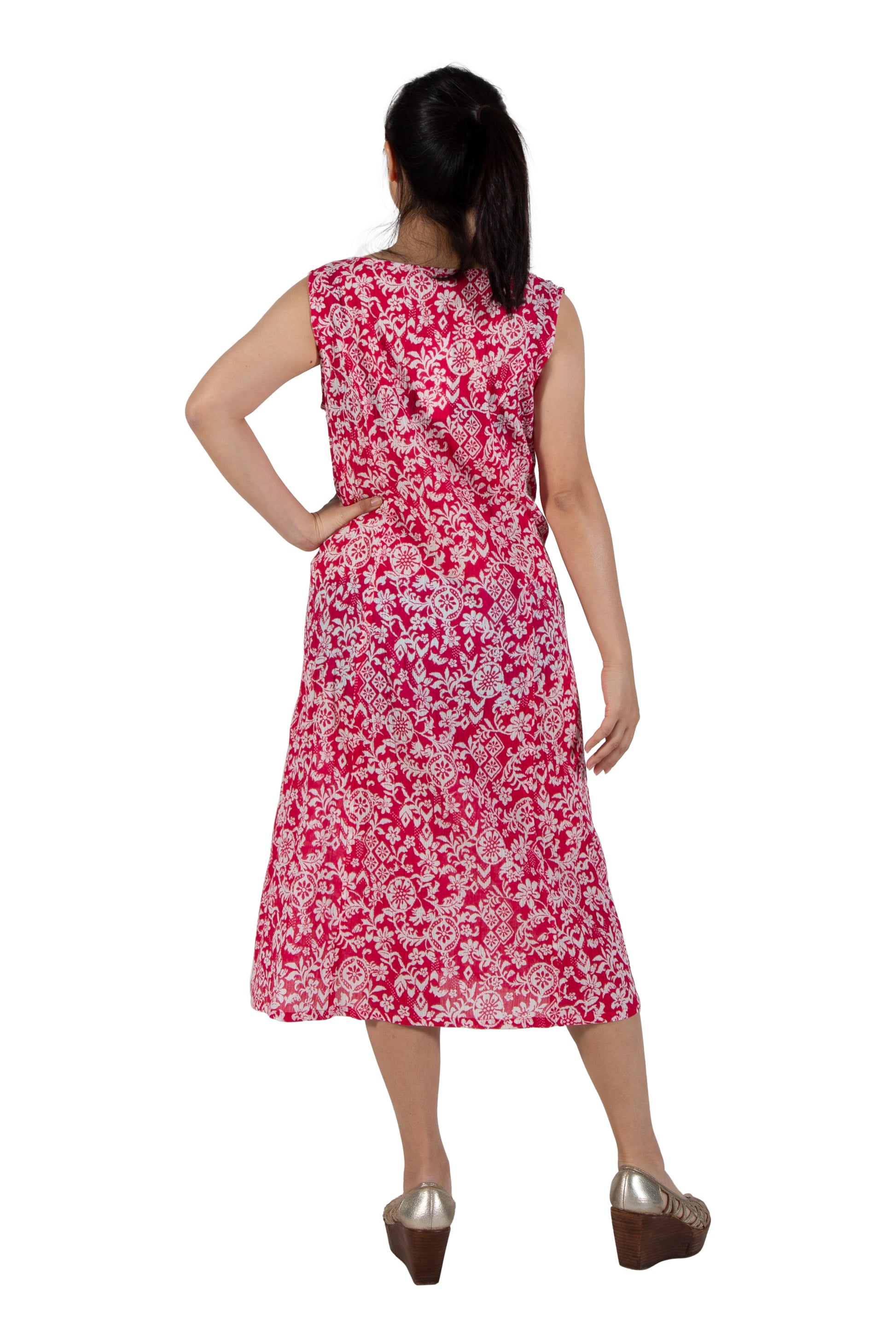 La Cera Crinkle Cotton A-line Print Dress - La Cera