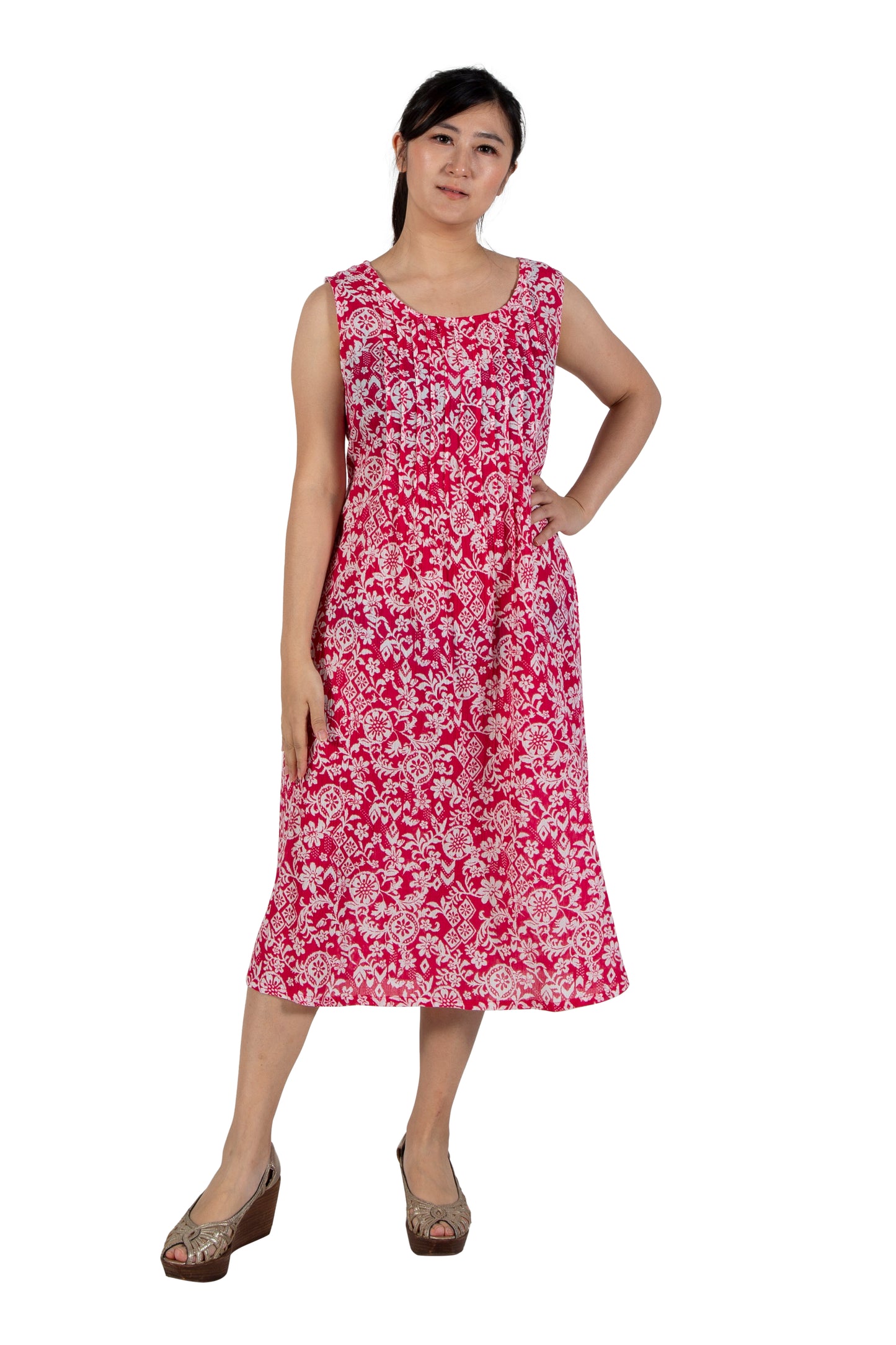 La Cera Crinkle Cotton A-line Print Dress - La Cera