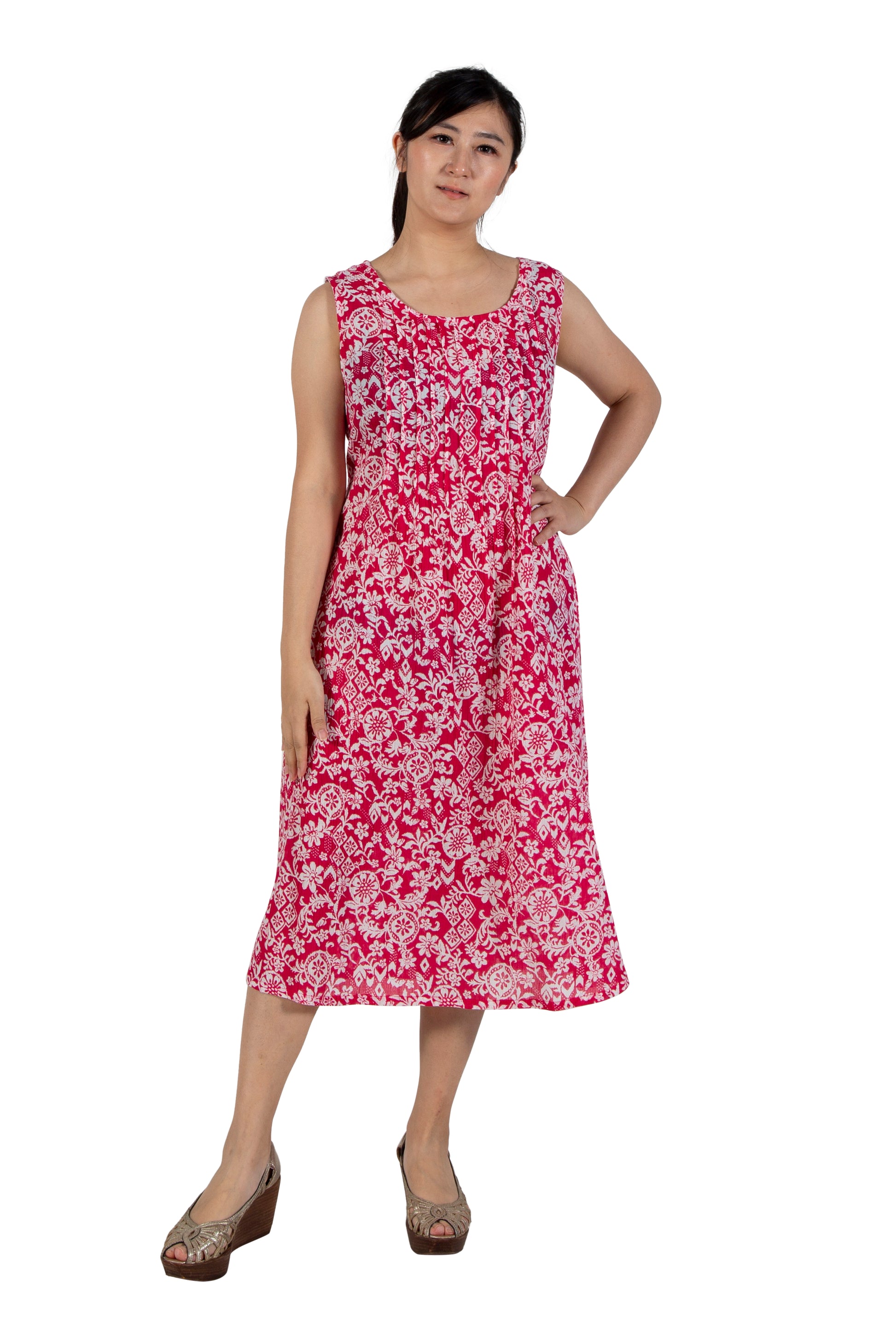 La Cera Crinkle Cotton A-line Print Dress - La Cera
