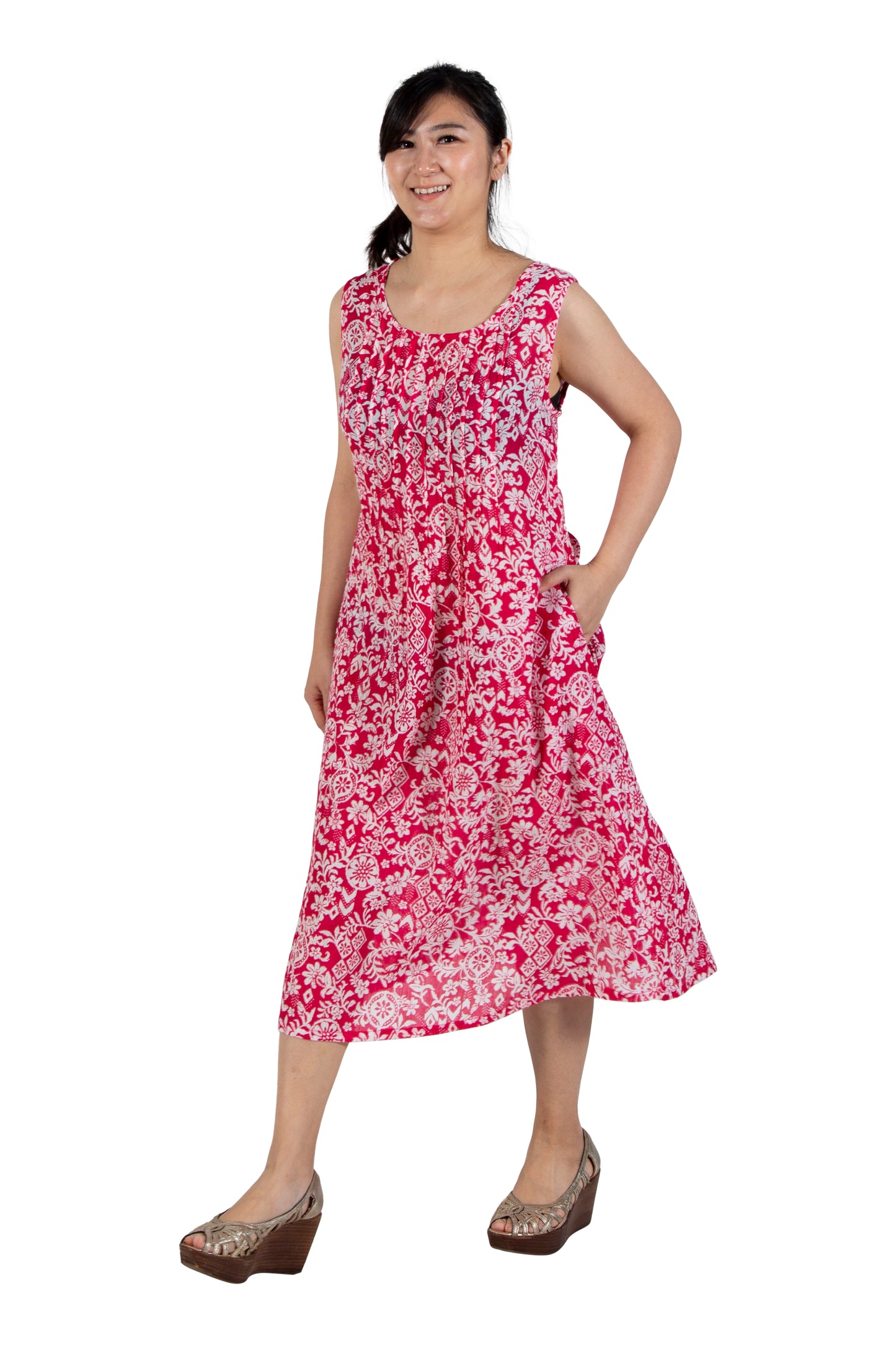 La Cera Crinkle Cotton A-line Print Dress - La Cera