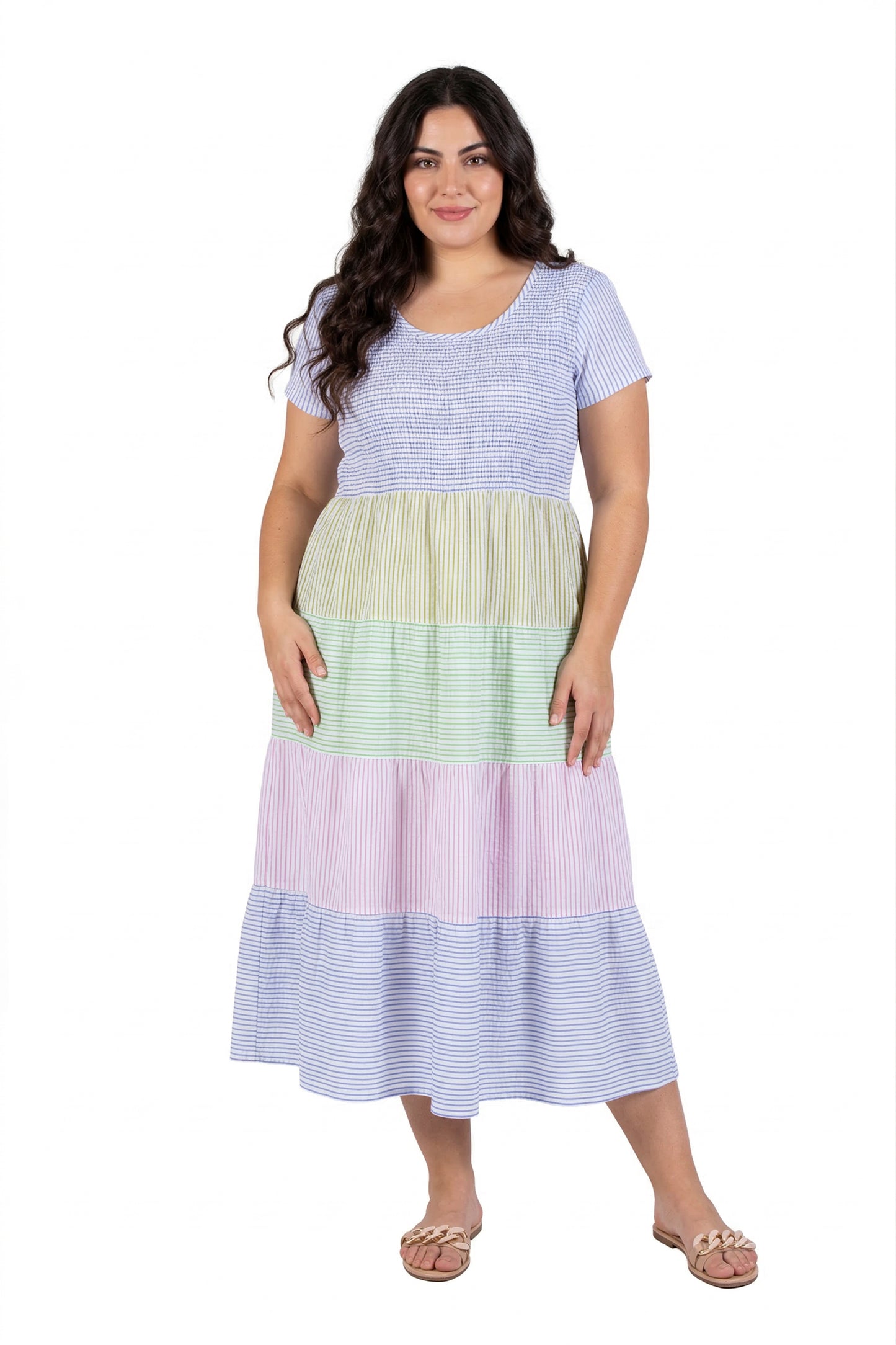 La Cera Cap Sleeve Smock Tier Dress - La Cera