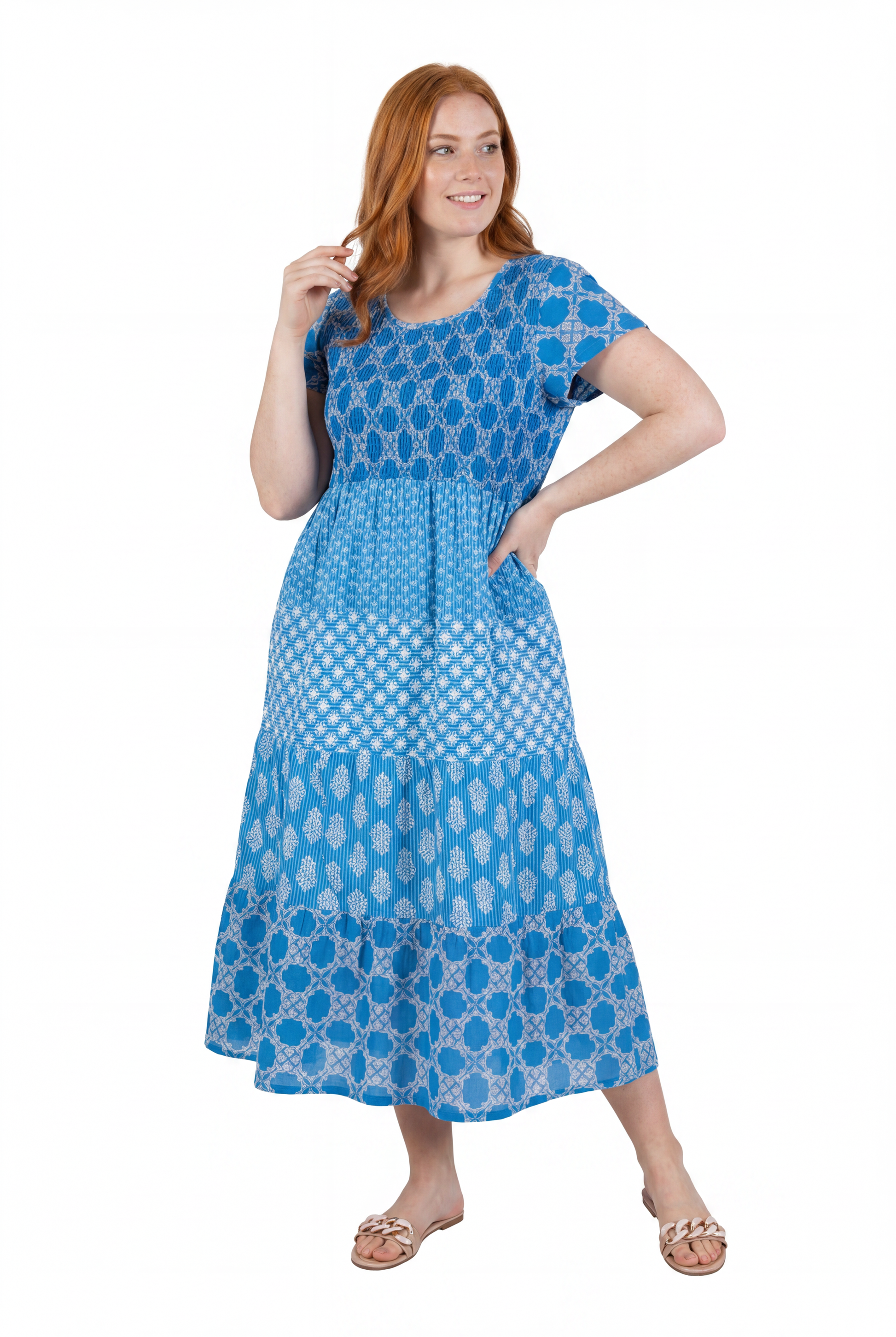 La Cera Cap Sleeve Smock Tier Dress - La Cera