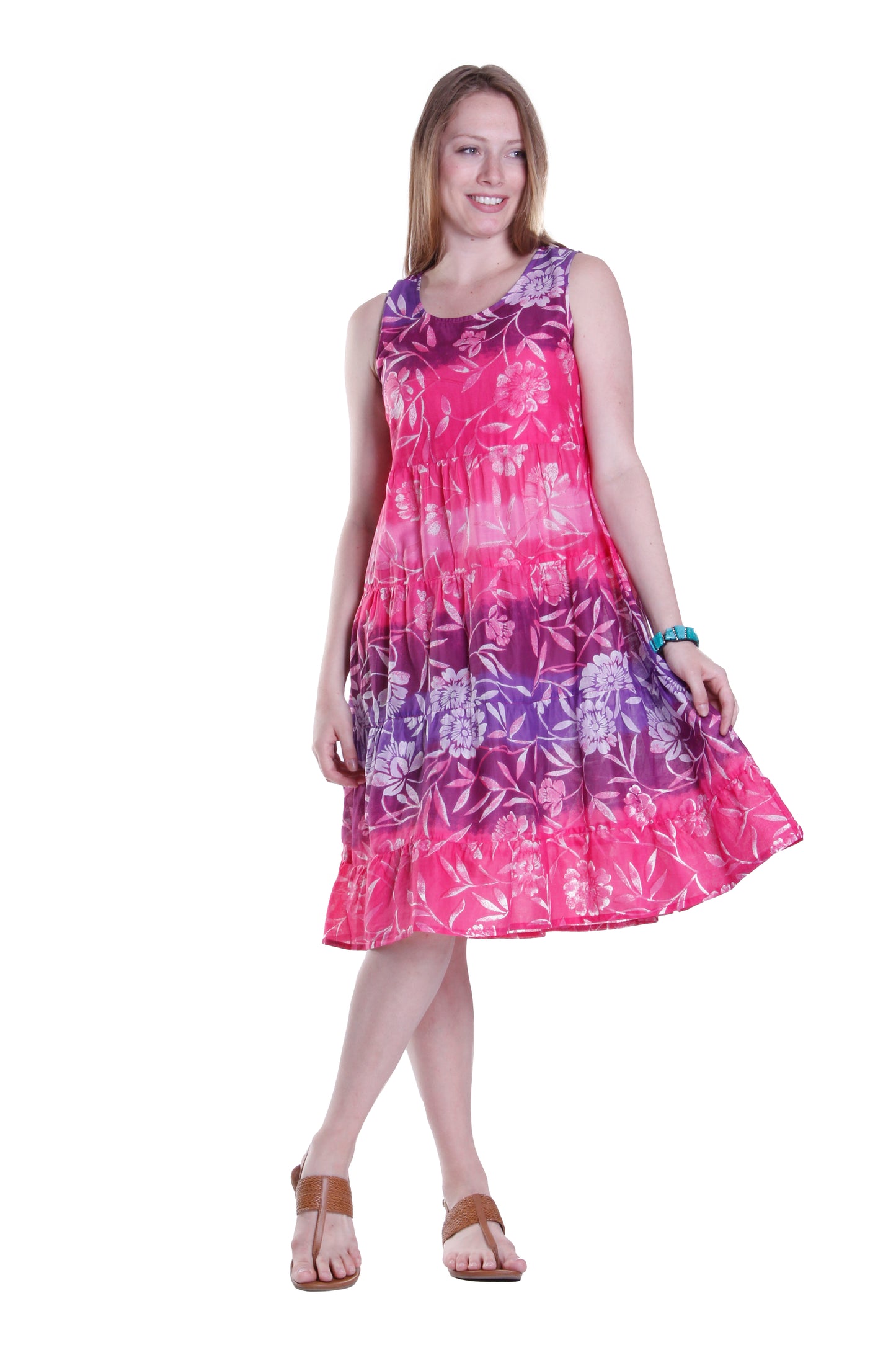 La Cera 100% Cotton Ombre Print Tier Dress
