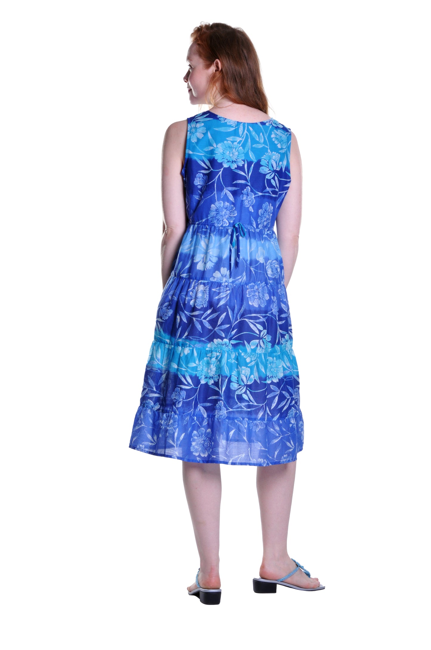 La Cera 100% Cotton Ombre Print Tier Dress