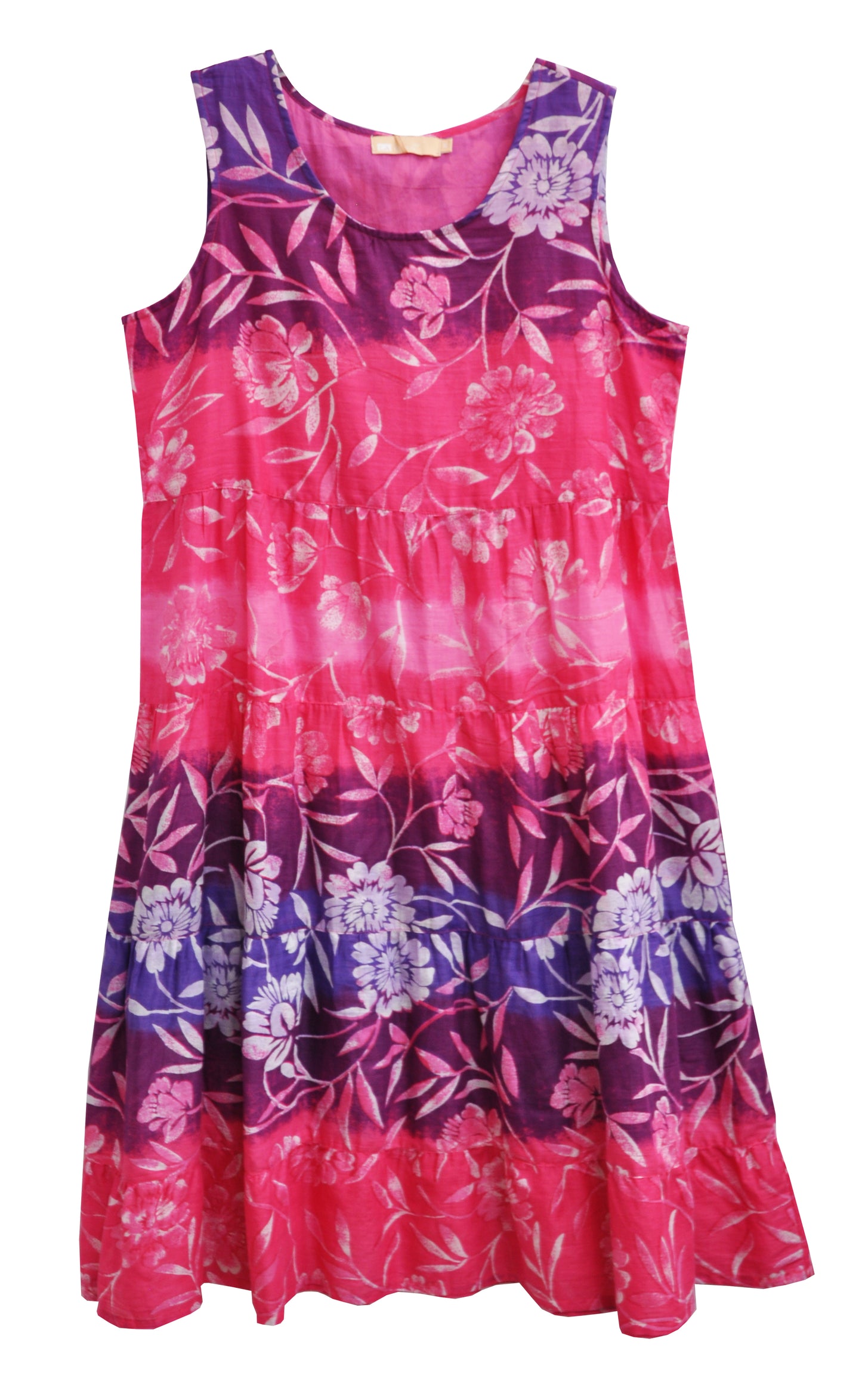 La Cera 100% Cotton Ombre Print Tier Dress