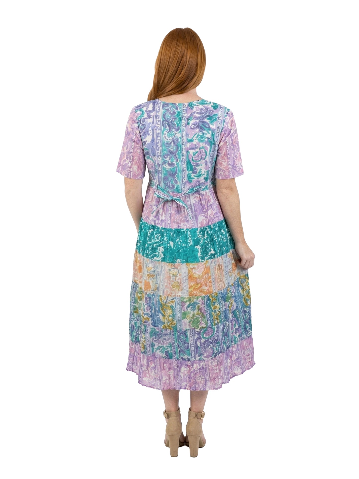 La Cera Plus Size Tiered Watercolor Floral Dress - La Cera