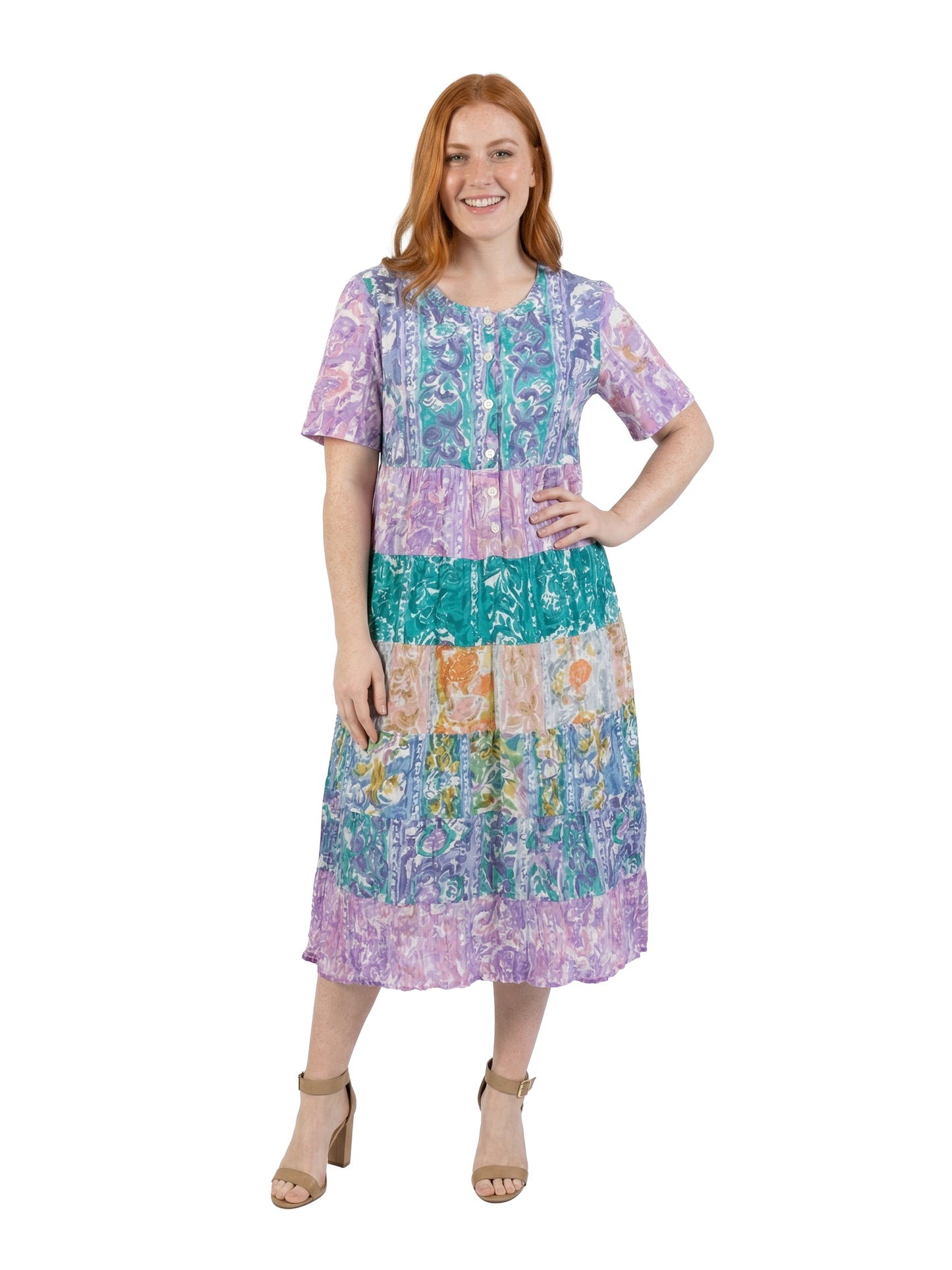 La Cera Plus Size Tiered Watercolor Floral Dress - La Cera