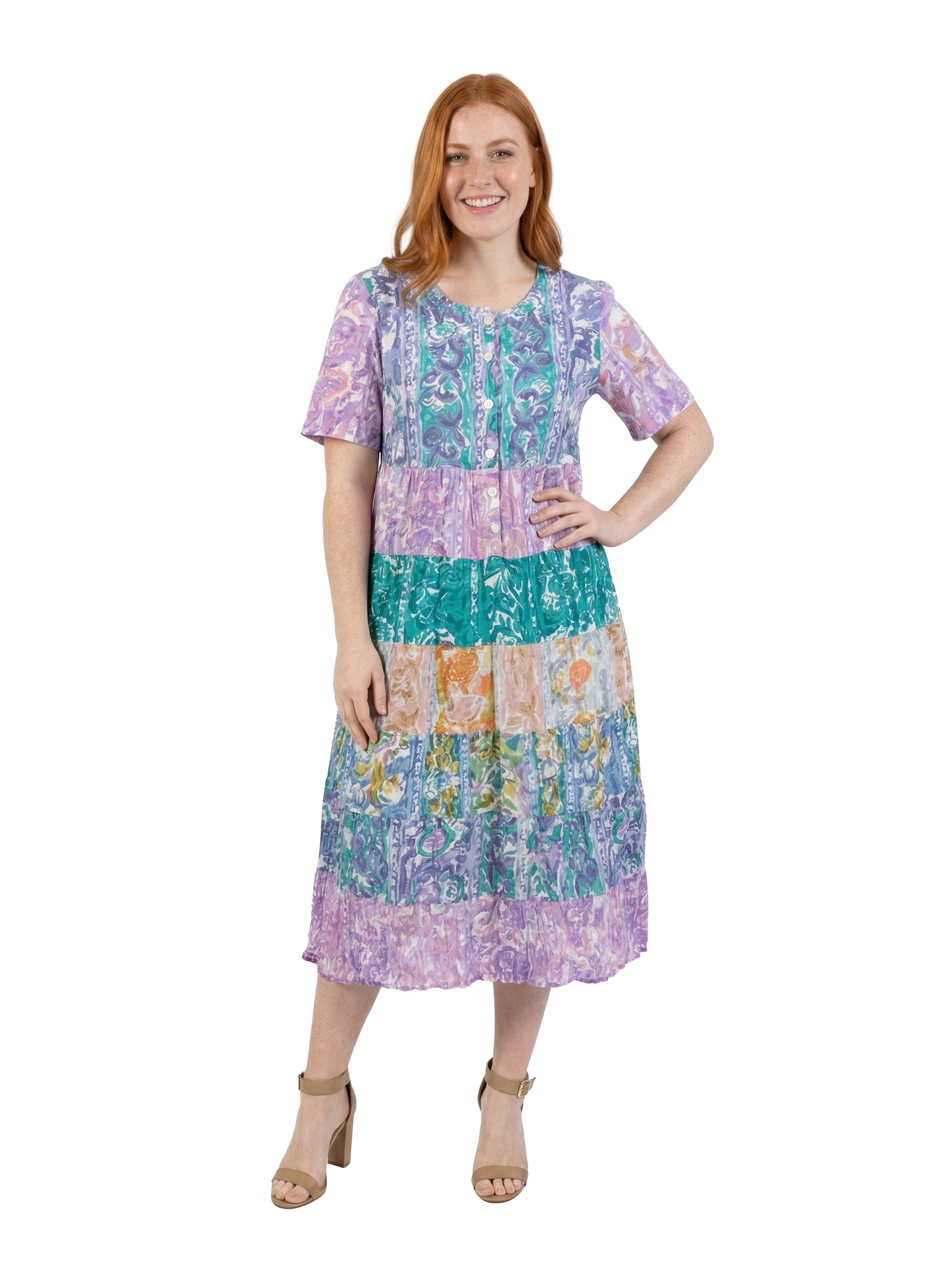 La Cera Plus Size Tiered Watercolor Floral Dress - La Cera