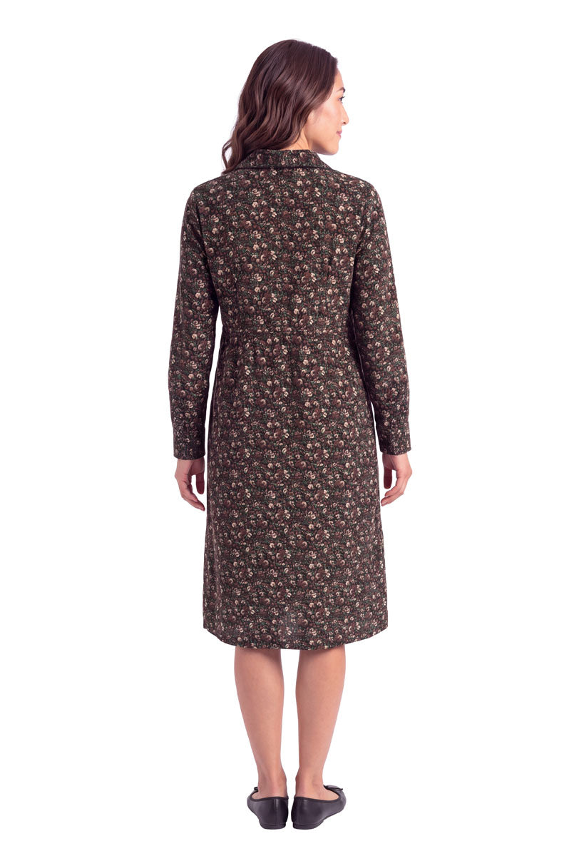 La Cera Long Sleeve Floral Button Notch Collar Short Dress