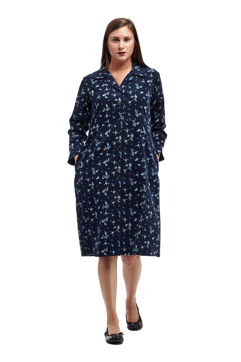 La Cera Long Sleeve Floral Button Notch Collar Short Dress