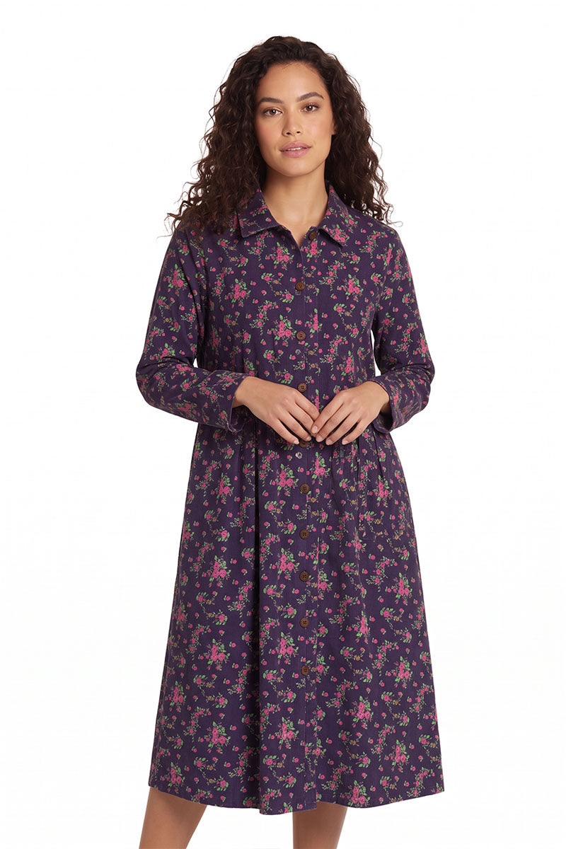 La Cera Long Sleeve Floral Button Tuck Front Dress - La Cera