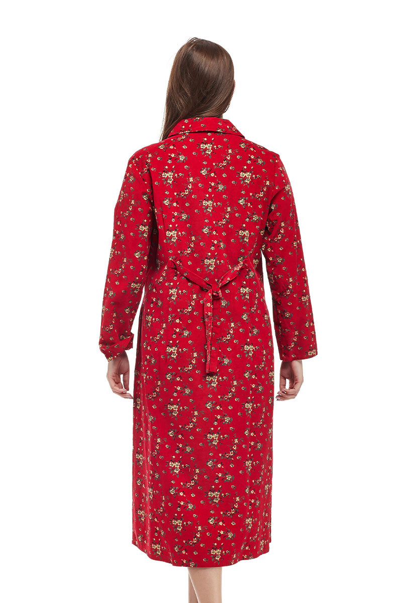 La Cera Long Sleeve Floral Button Tuck Front Dress - La Cera