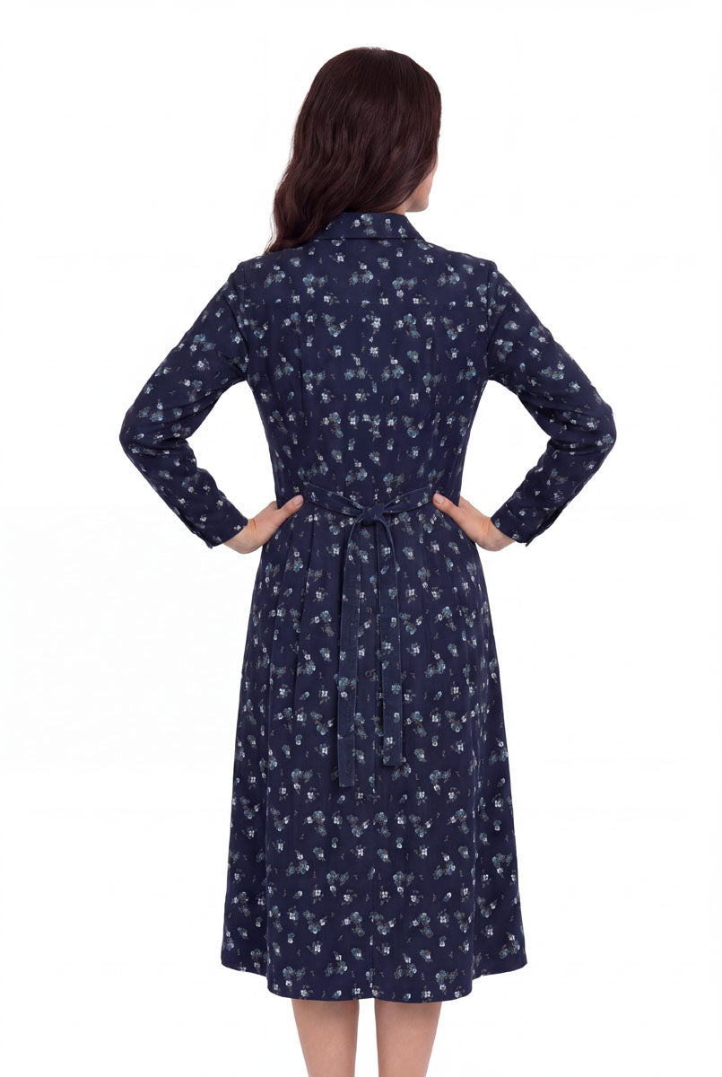 La Cera Long Sleeve Floral Button Tuck Front Dress - La Cera