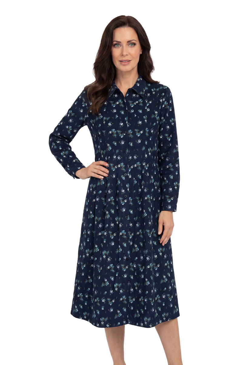 La Cera Long Sleeve Floral Button Tuck Front Dress - La Cera