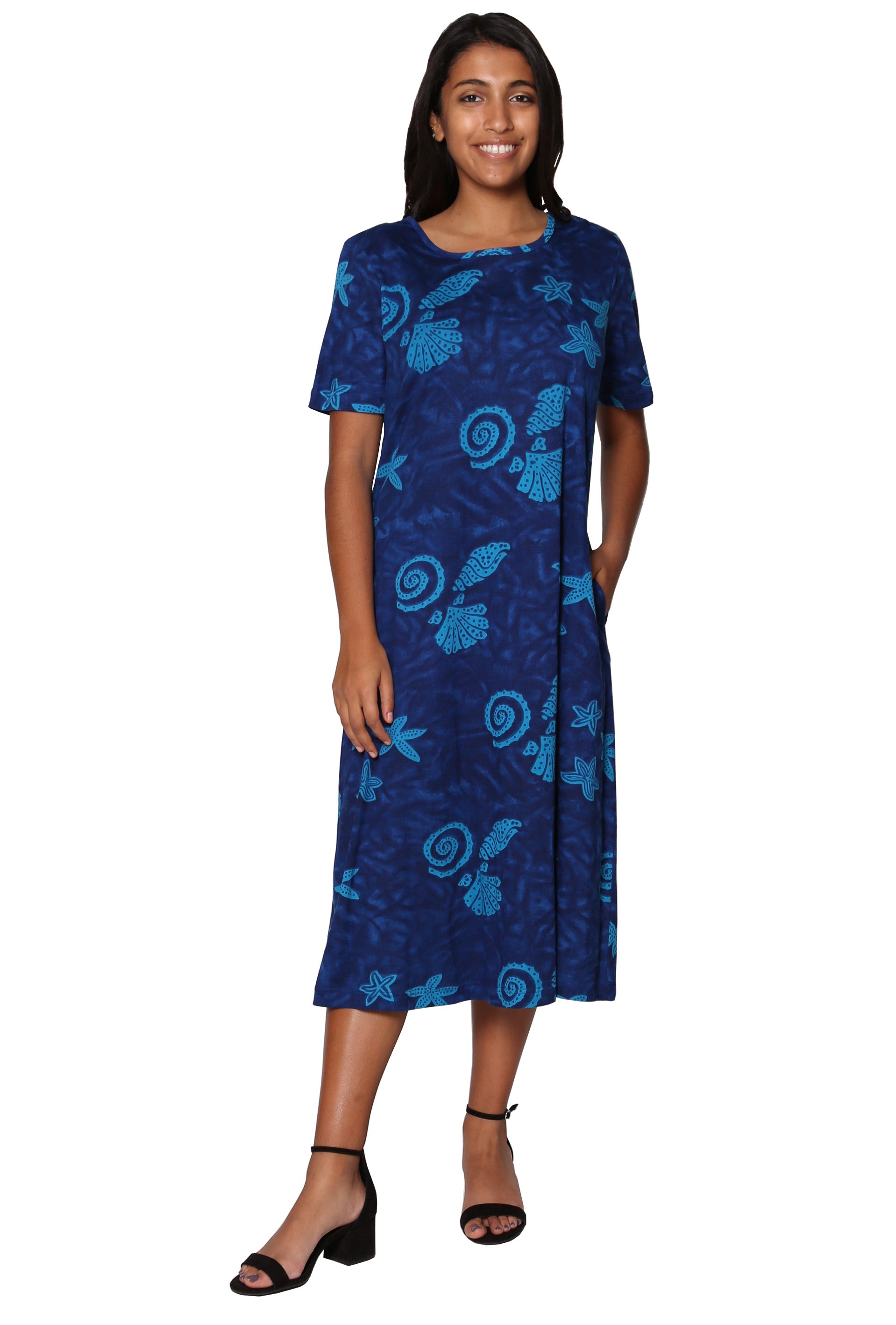 La Cera Cotton Knit Seashell Print Dress - La Cera