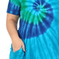 La Cera Cotton Knit Short Sleeve Blue Turquoise Tie-Dye Dress - Plus Size - La Cera