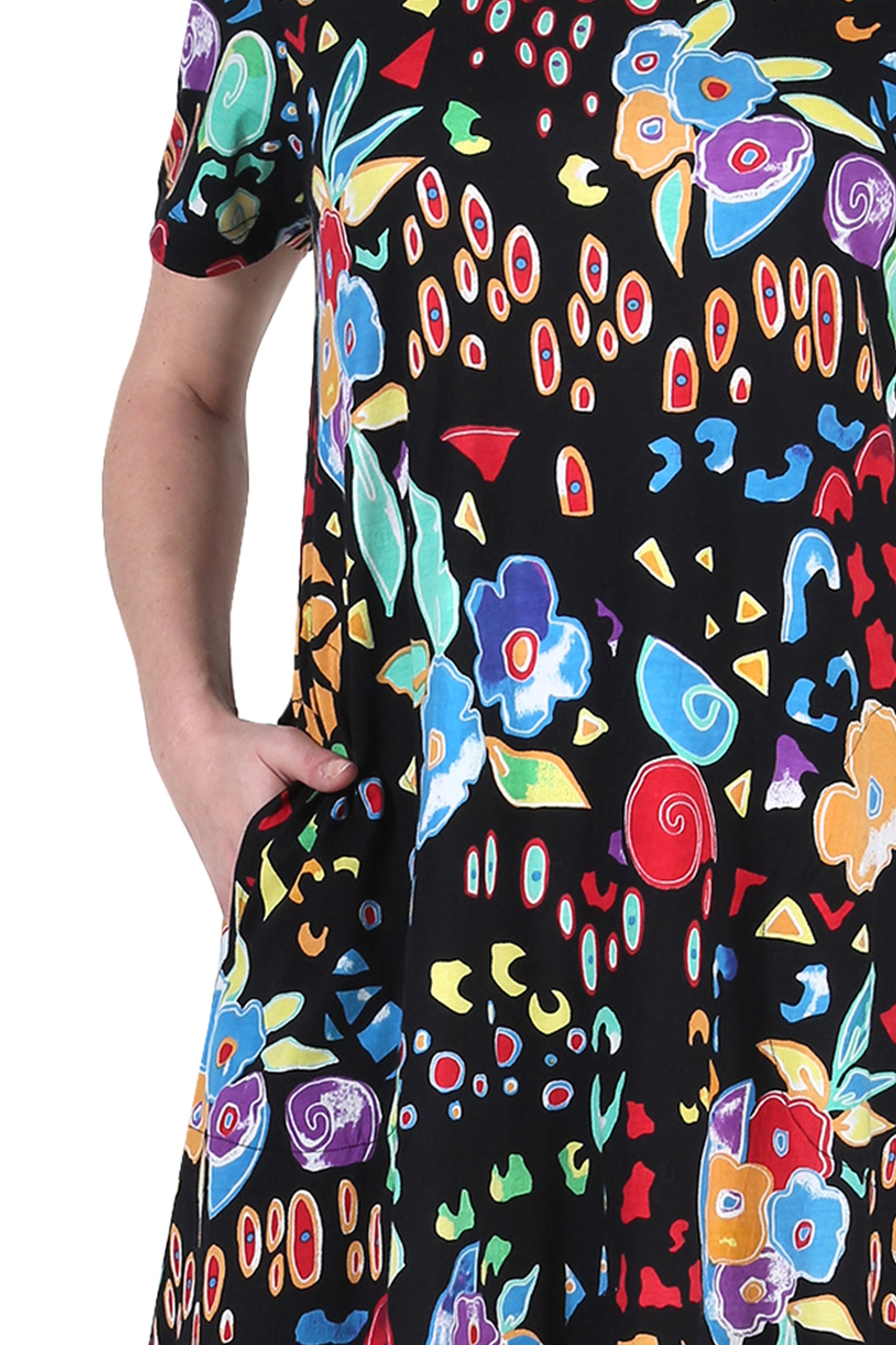 La Cera Abstract Floral Print Cotton Dress - La Cera