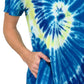 La Cera Cotton Knit Short Sleeve Blue Yellow Tie-Dye Dress - La Cera