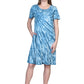 La Cera Cotton Knit Short Sleeve Blue Tie-Dye Dress