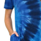 La Cera Cotton Knit Short Sleeve Denim Blue Tie-Dye Dress - La Cera