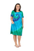 La Cera Cotton Knit Short Sleeve Blue Turquoise Tie-Dye Dress - Plus Size - La Cera