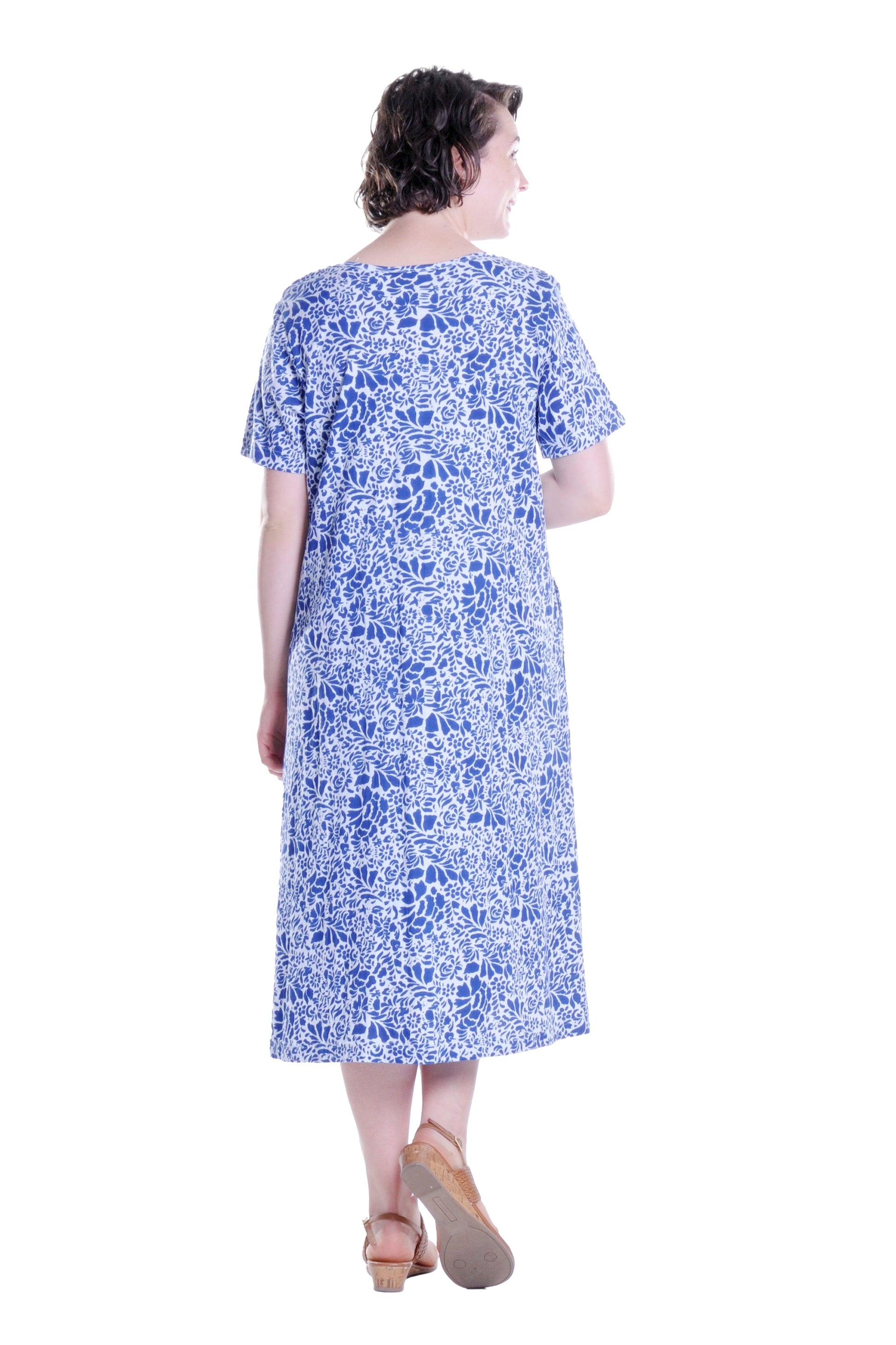 La Cera Cotton Jersey Knit Floral A-Line Dress - La Cera