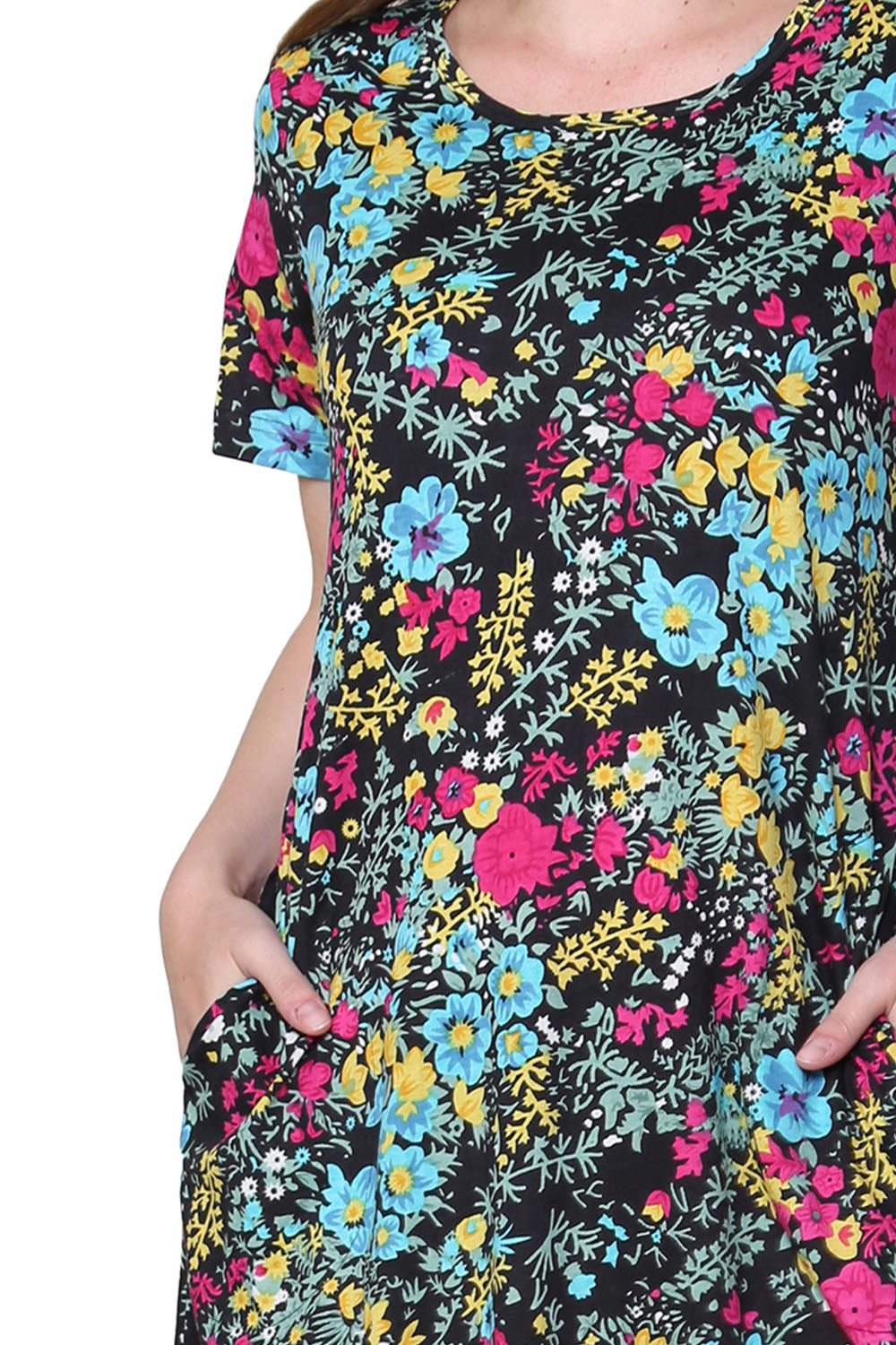 La Cera Floral Printed A-Line Knit Dress - La Cera
