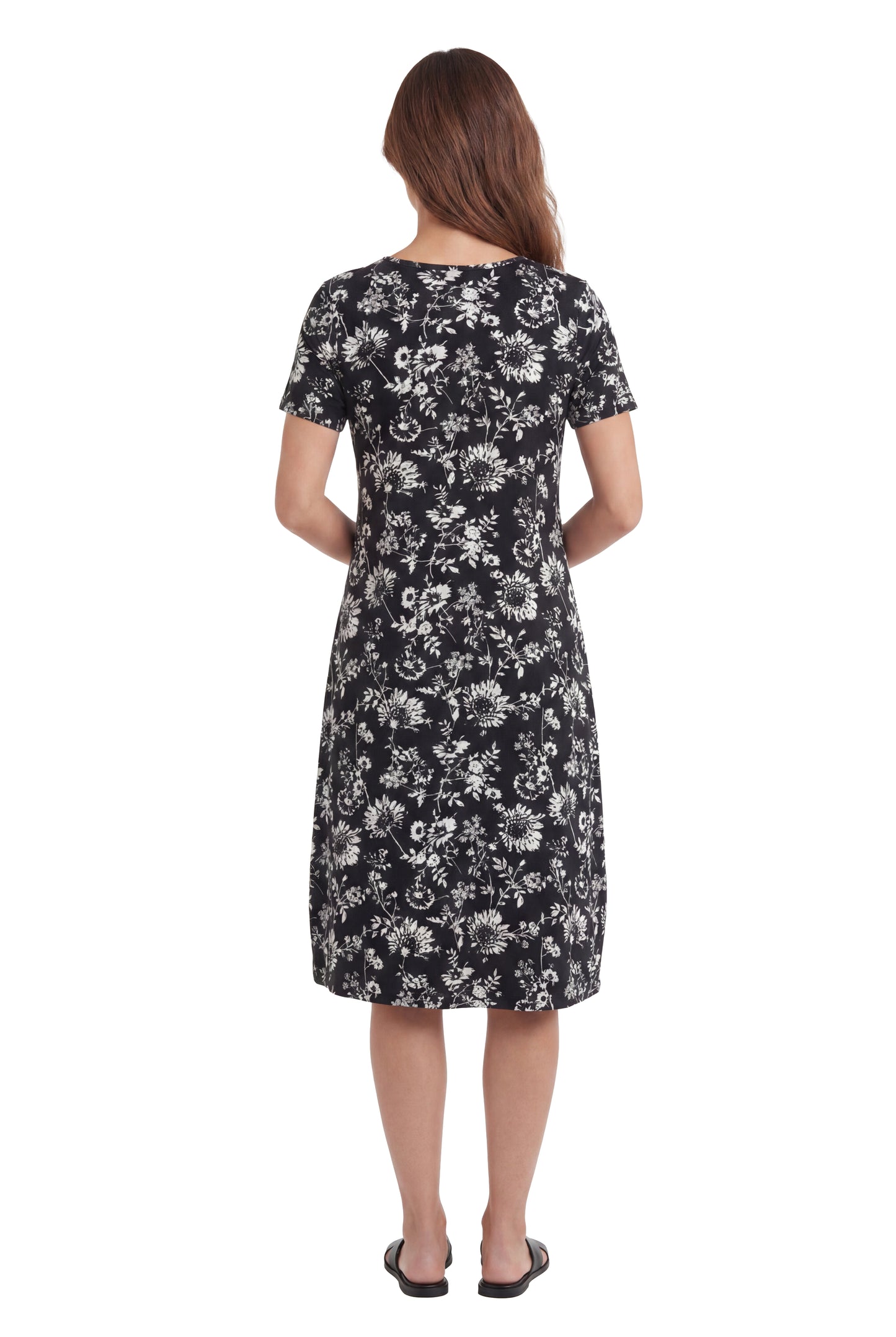 La Cera White Flower Printed A-Line Dress - La Cera