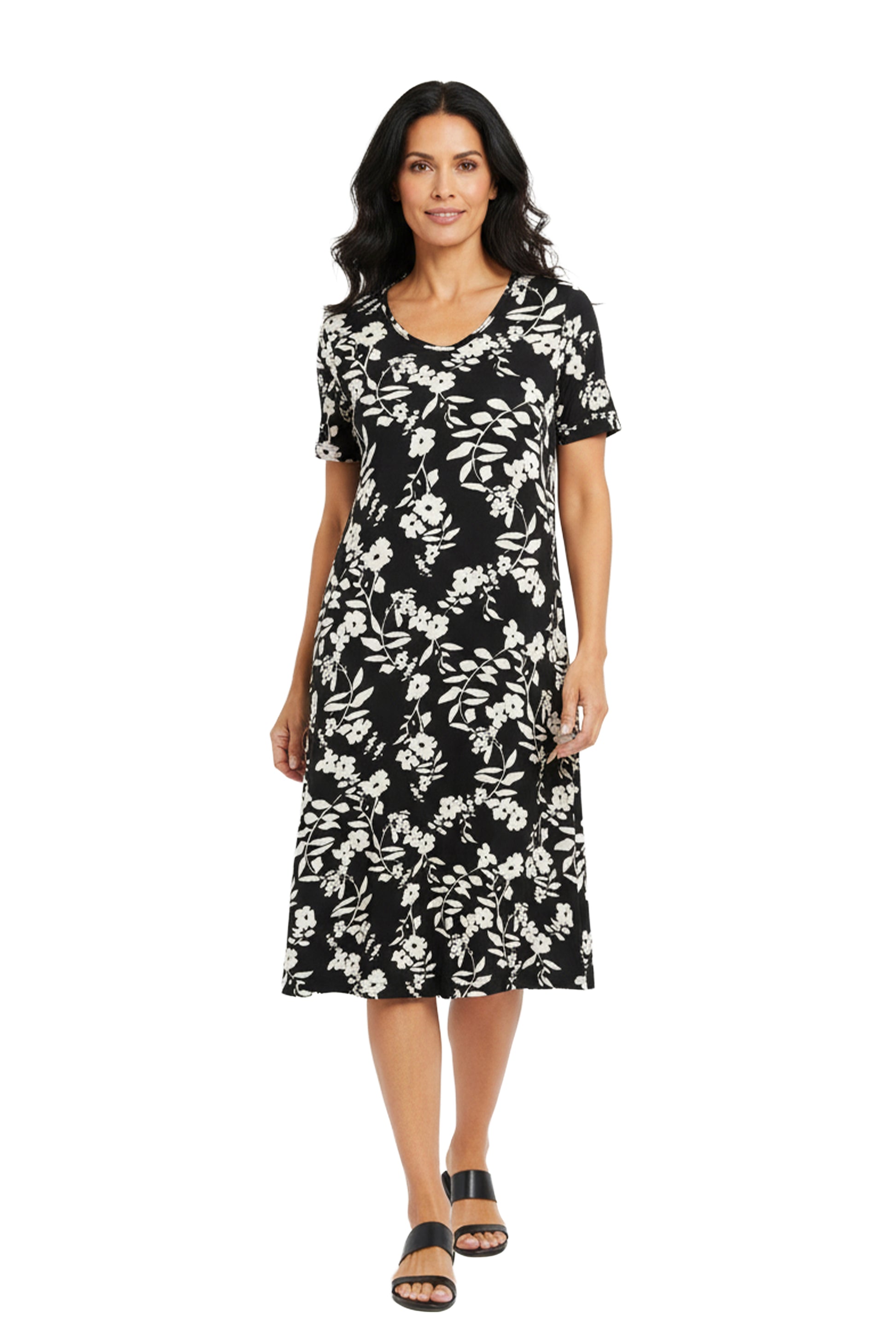 La Cera White Floral Vine Printed A-Line Dress