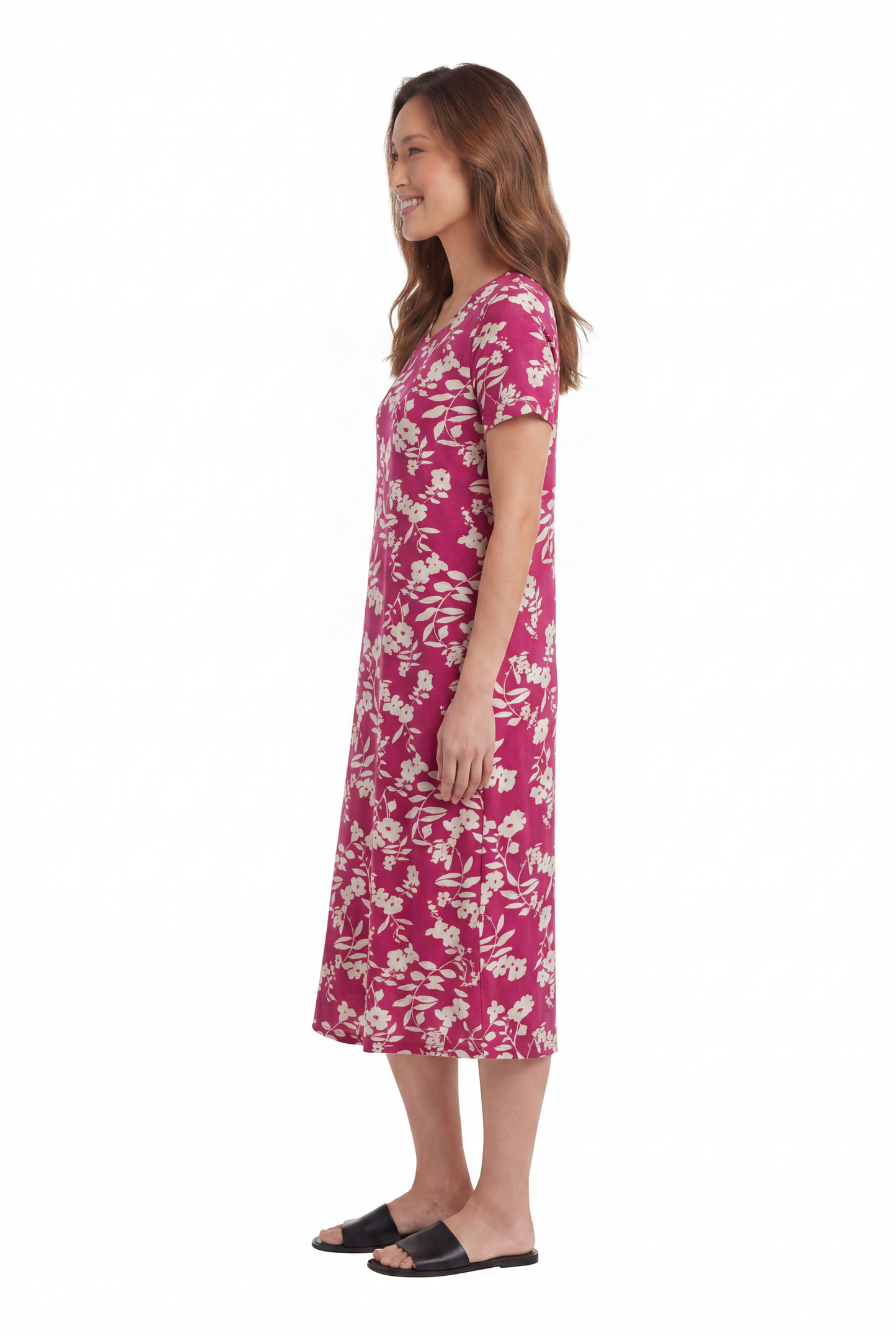 La Cera White Floral Vine Printed A-Line Dress - La Cera