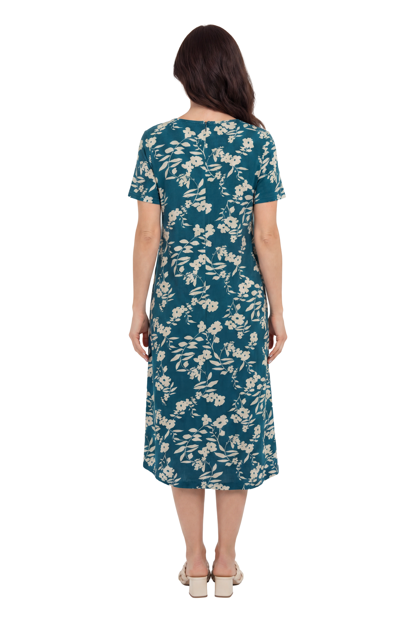 La Cera White Floral Vine Printed A-Line Dress