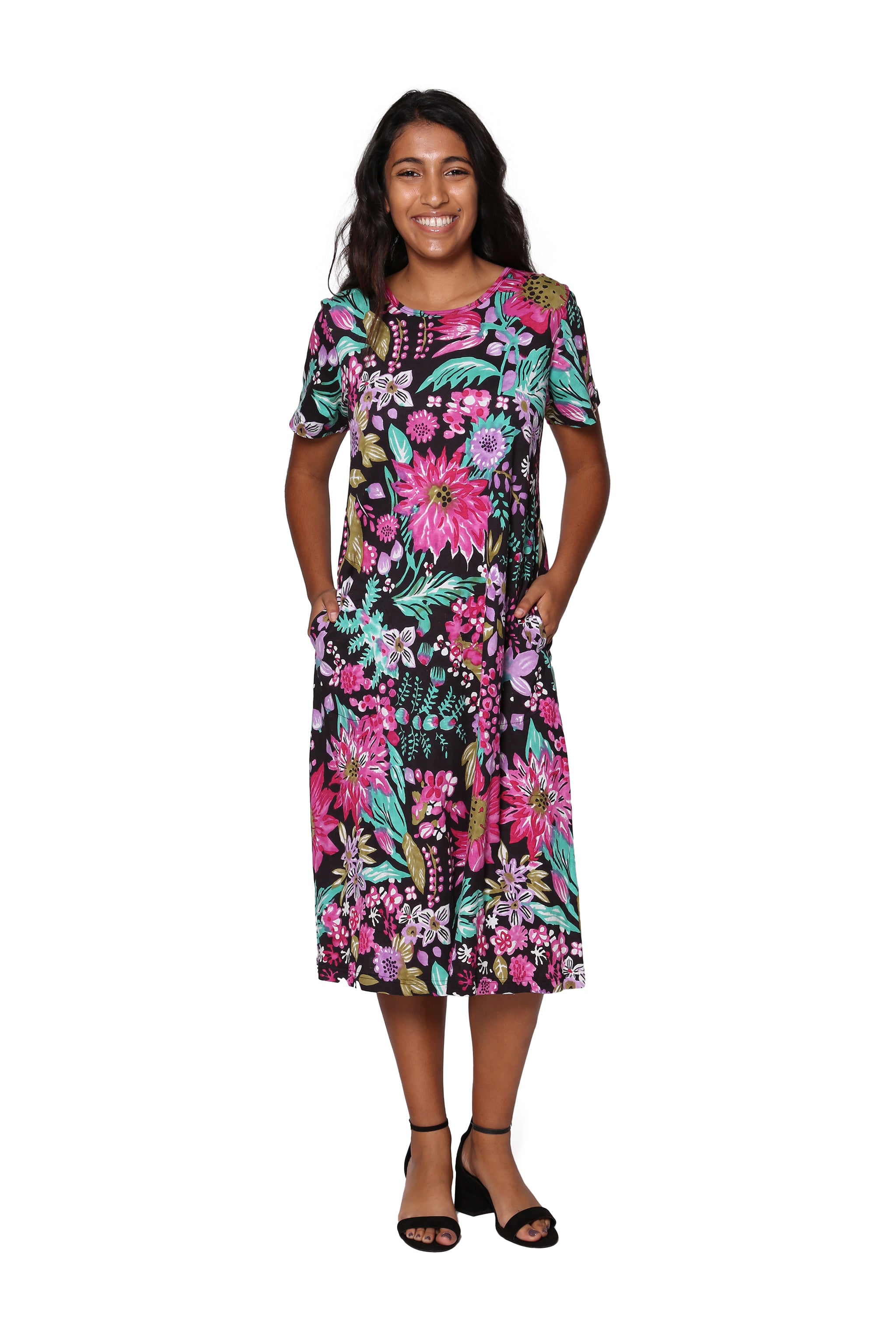 La Cera Black and Fuchsia A-Line Knit Dress – La Cera™