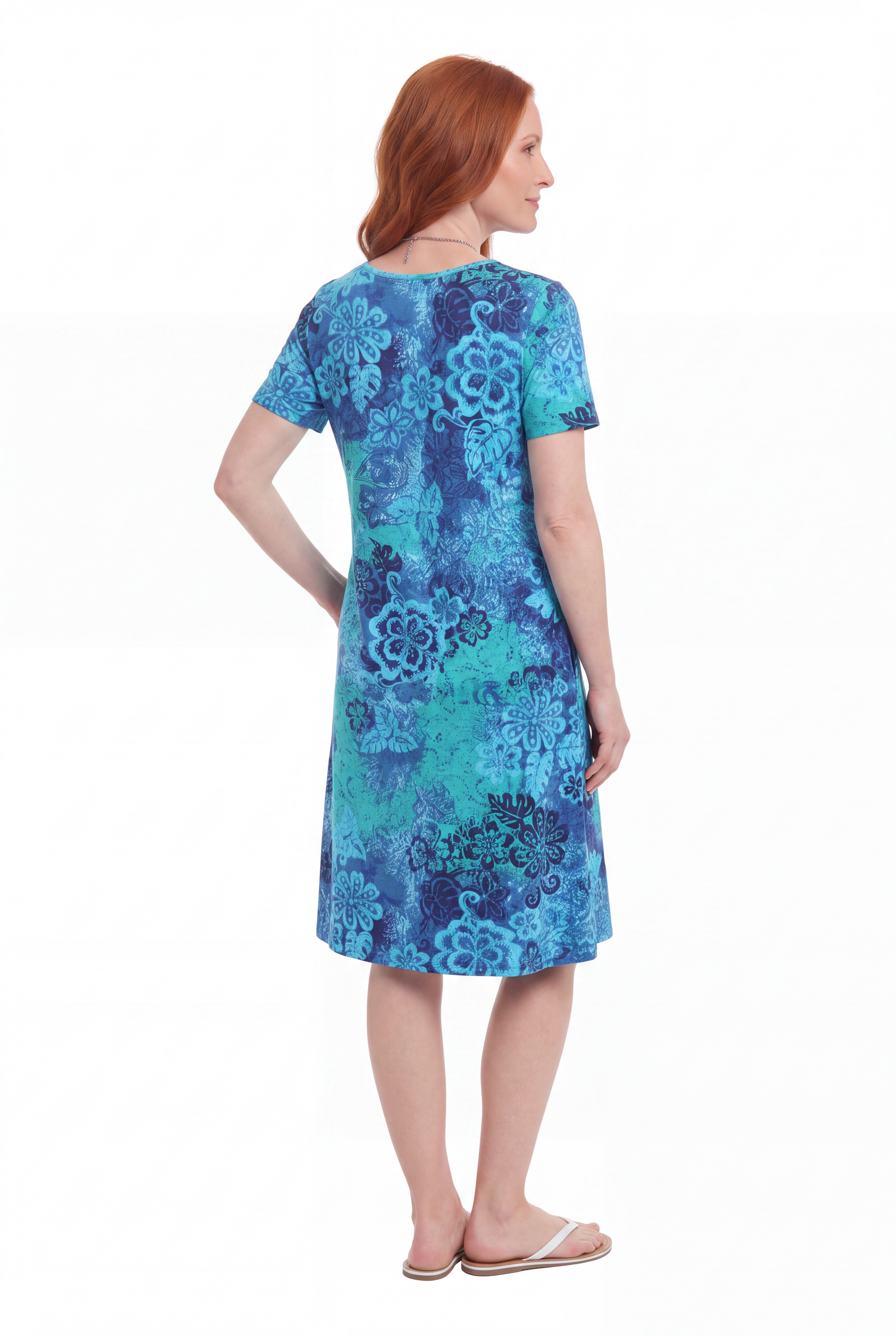 La Cera Blue Floral Print A-Line Dress - La Cera