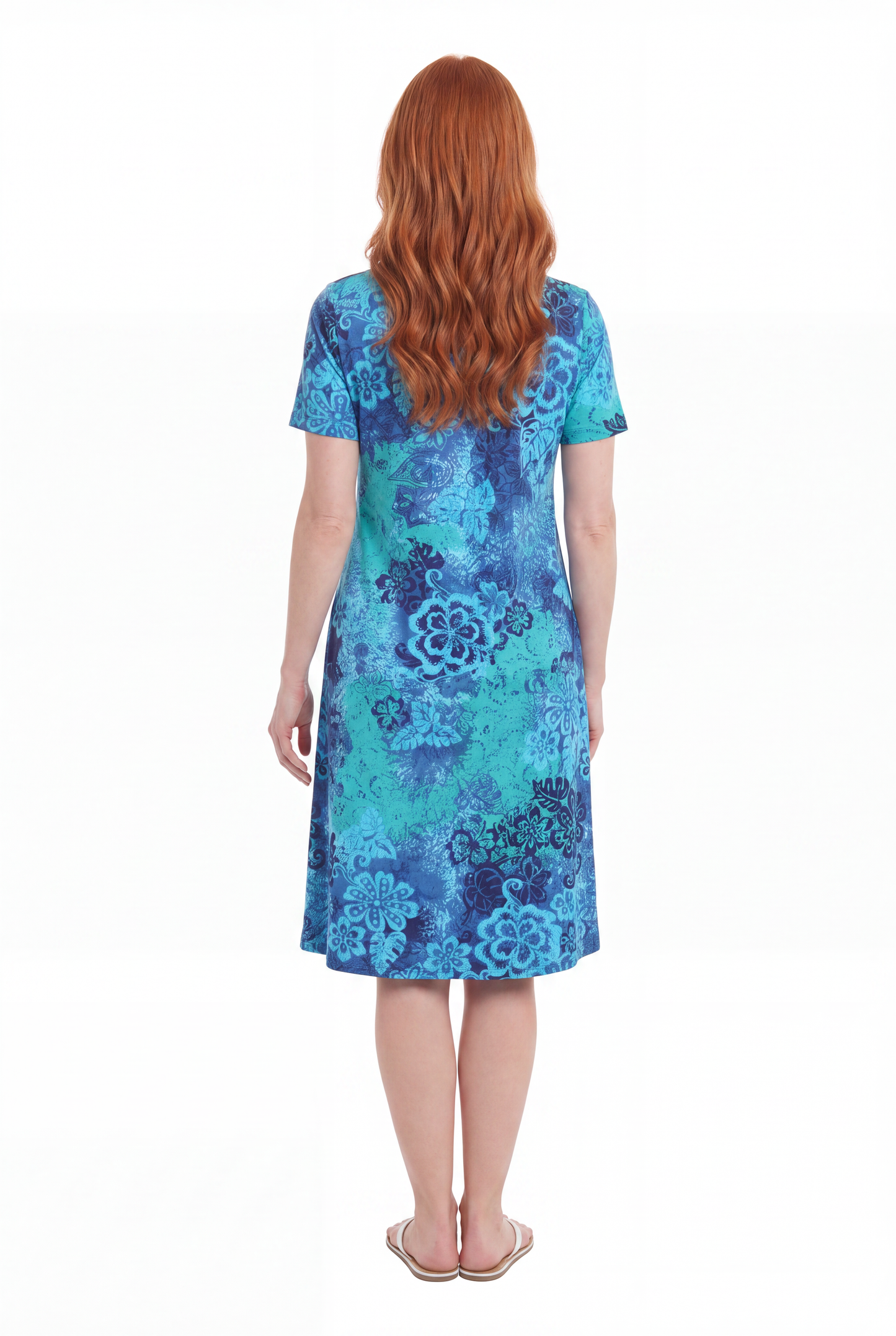 La Cera Blue Floral Print A-Line Dress - La Cera