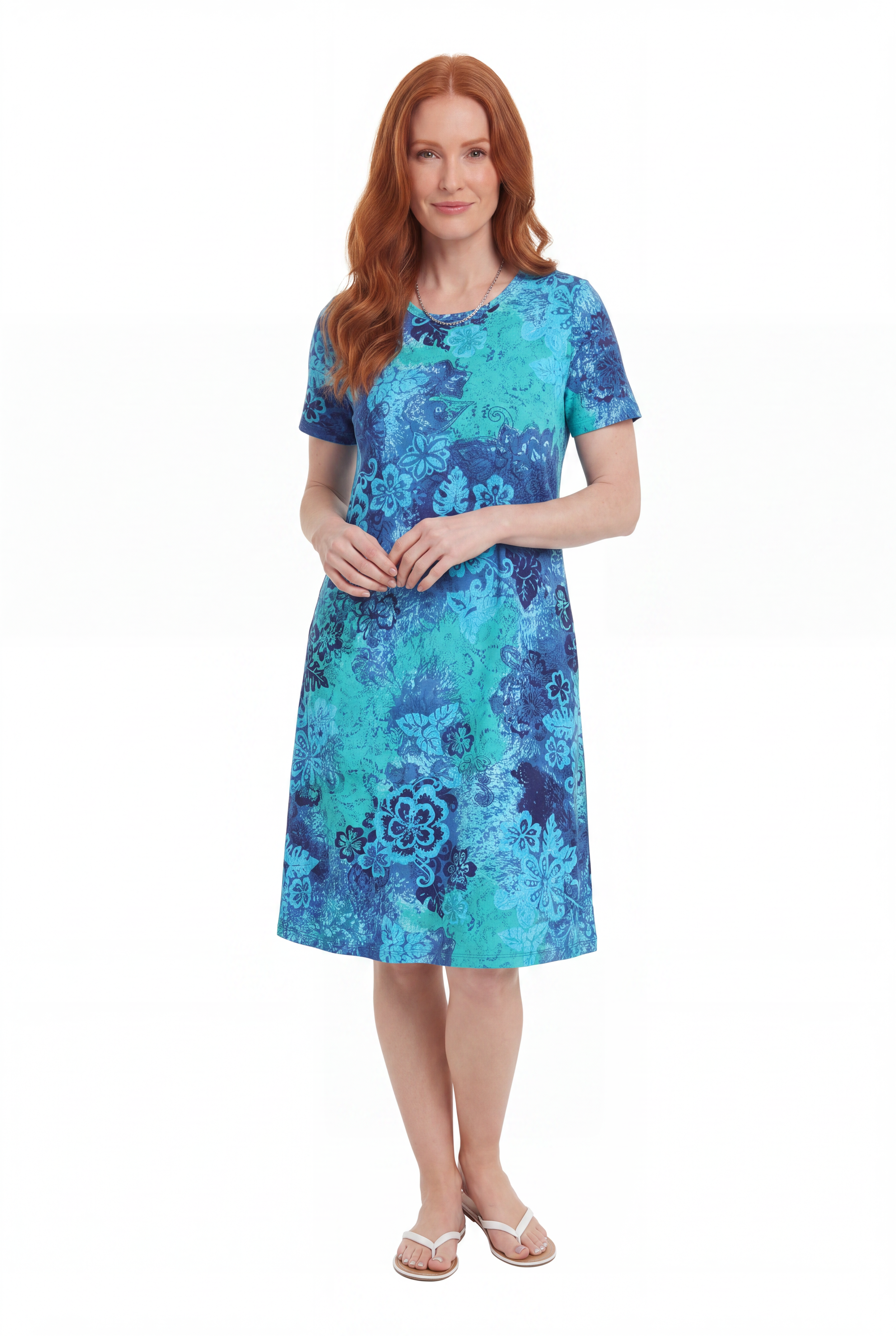 La Cera Blue Floral Print A-Line Dress - La Cera