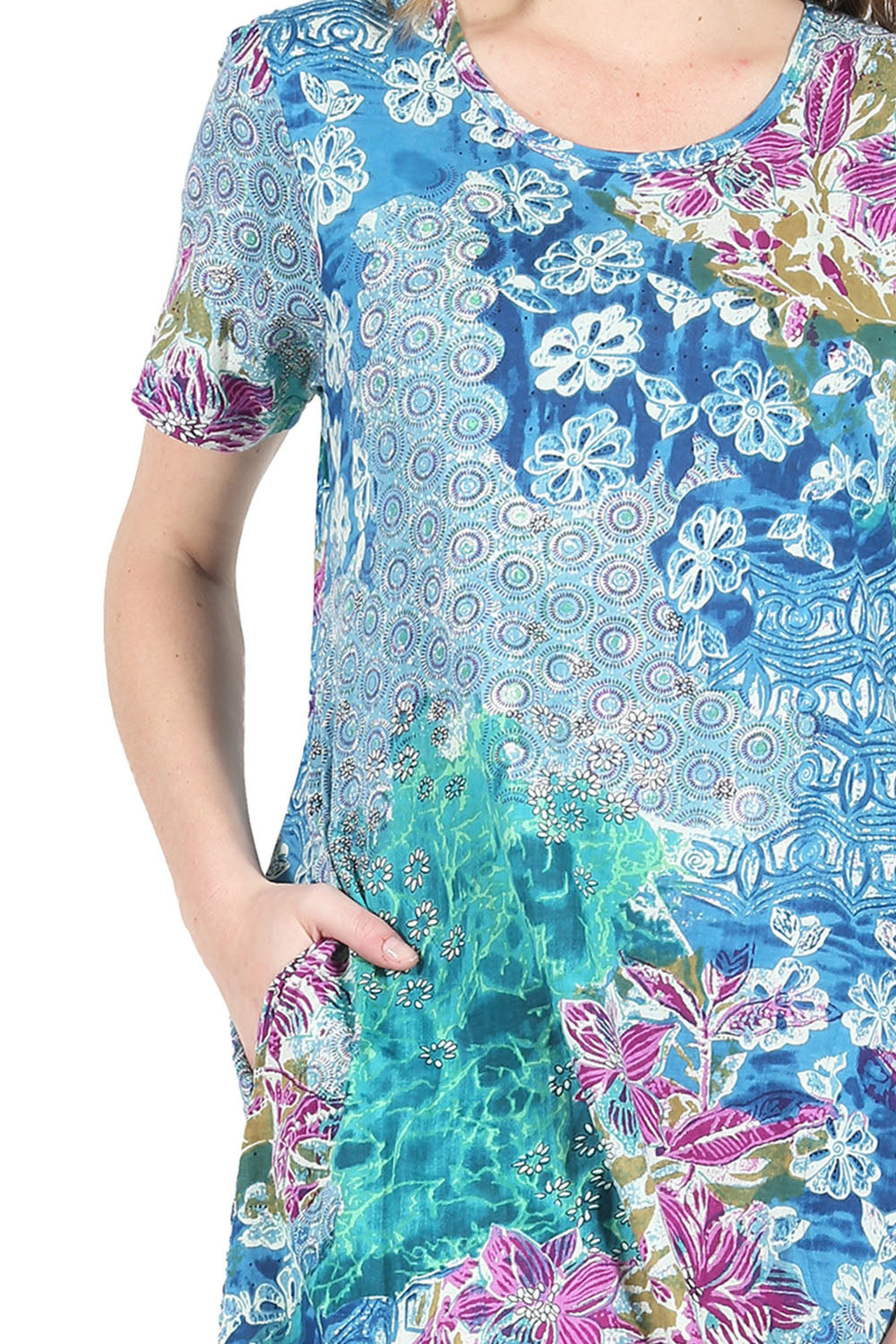 La Cera Cotton Floral Jersey Knit A-Line Dress - La Cera