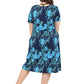 La Cera Plus Size Navy Floral Print A-line Dress - La Cera