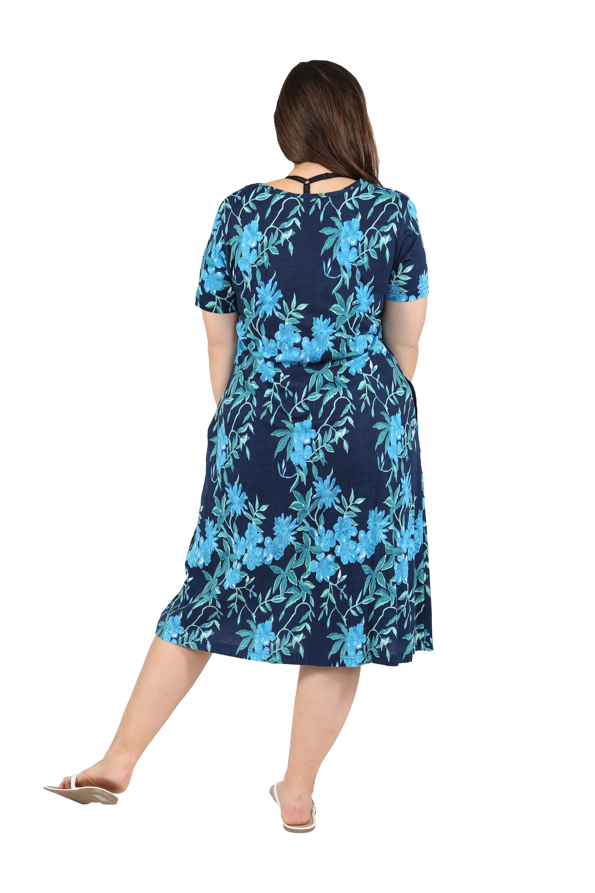 La Cera Plus Size Navy Floral Print A-line Dress - La Cera