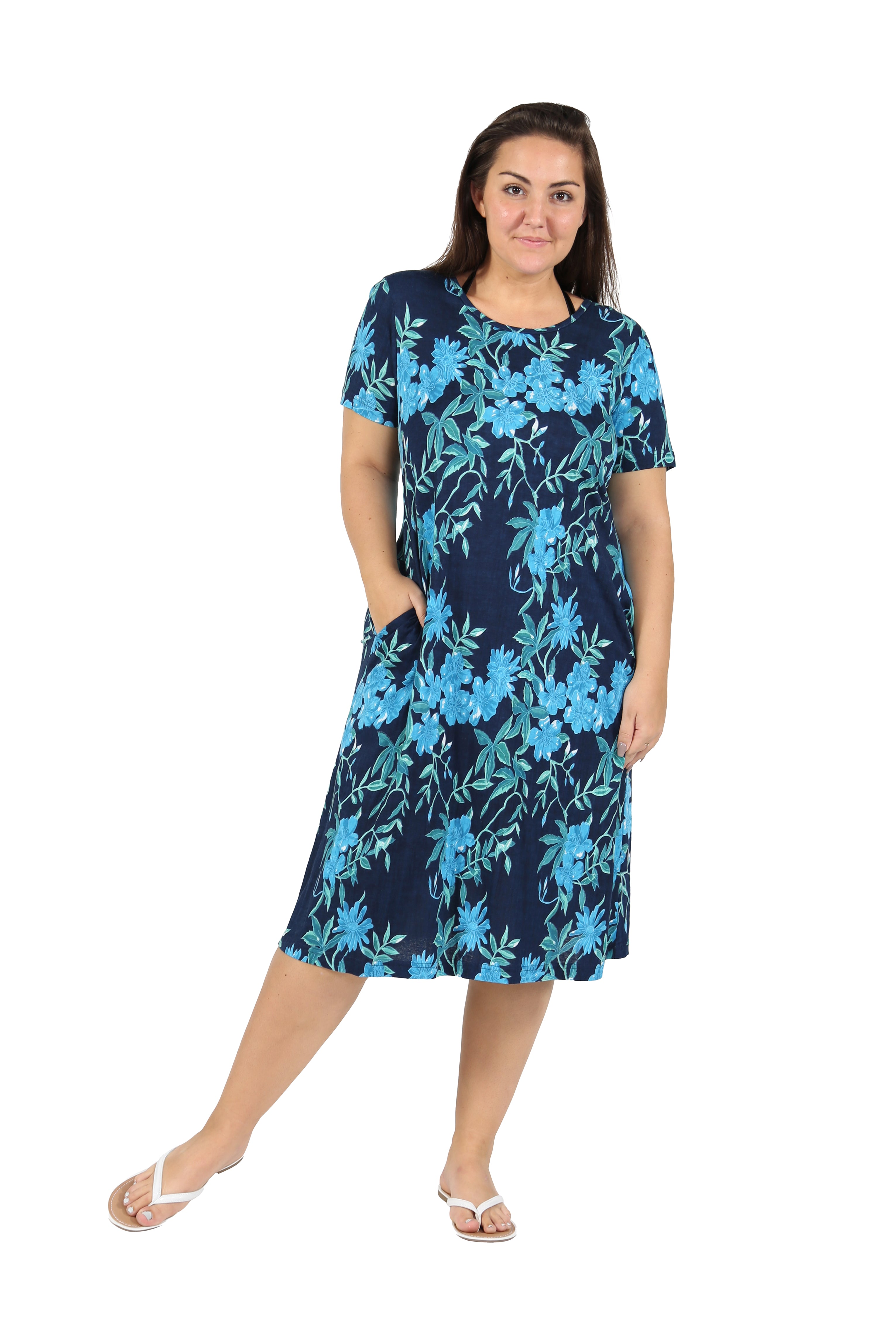 La Cera Plus Size Navy Floral Print A Line Dress 3X