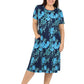La Cera Plus Size Navy Floral Print A-line Dress - La Cera