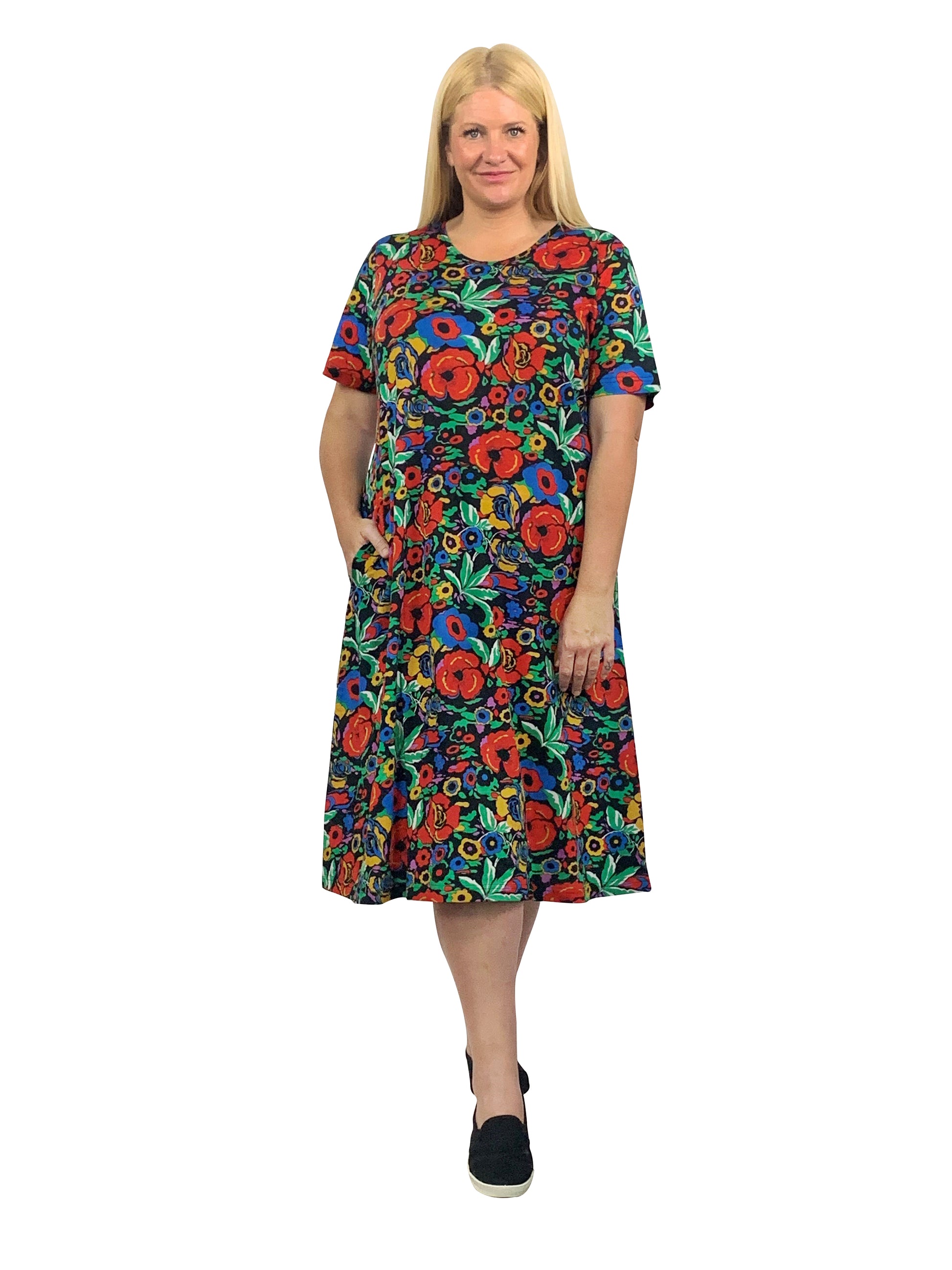 La Cera Plus Size Printed Cotton Knit A-Line Dress, 1X