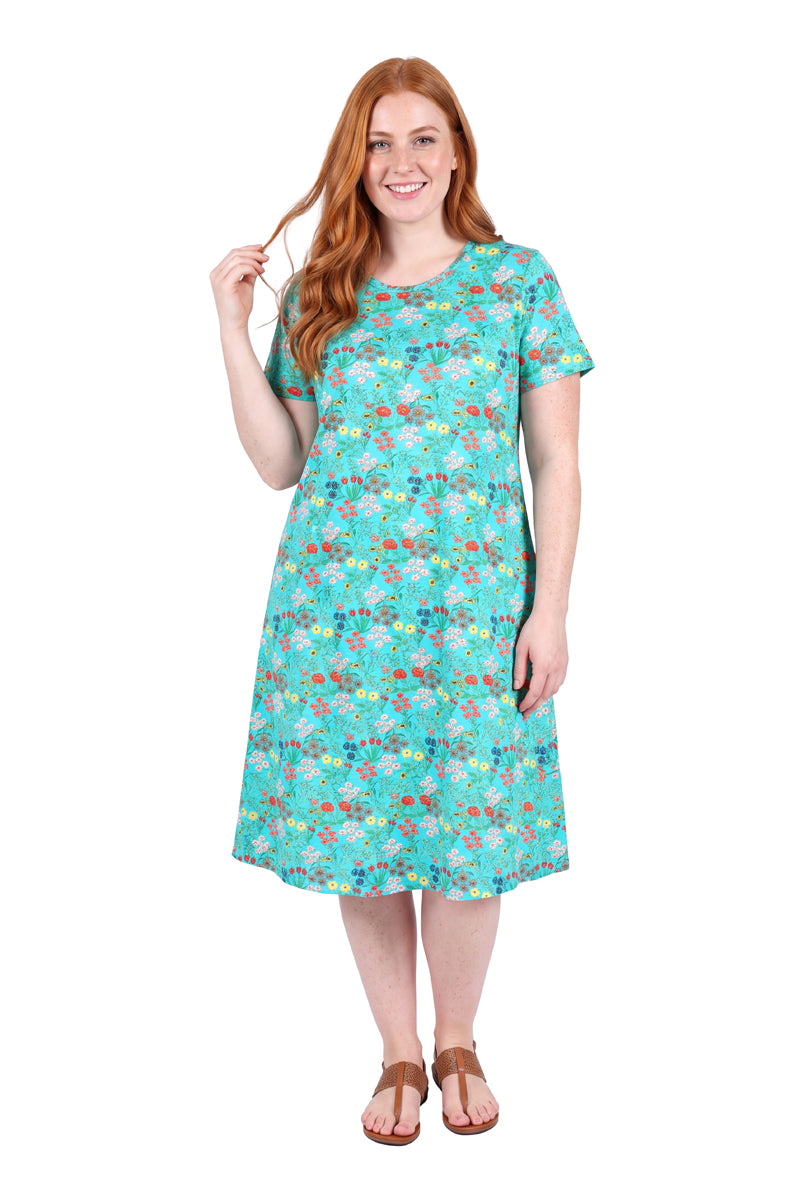 La Cera Printed A-Line Cotton Jersey Knit Plus Size Dress - La Cera
