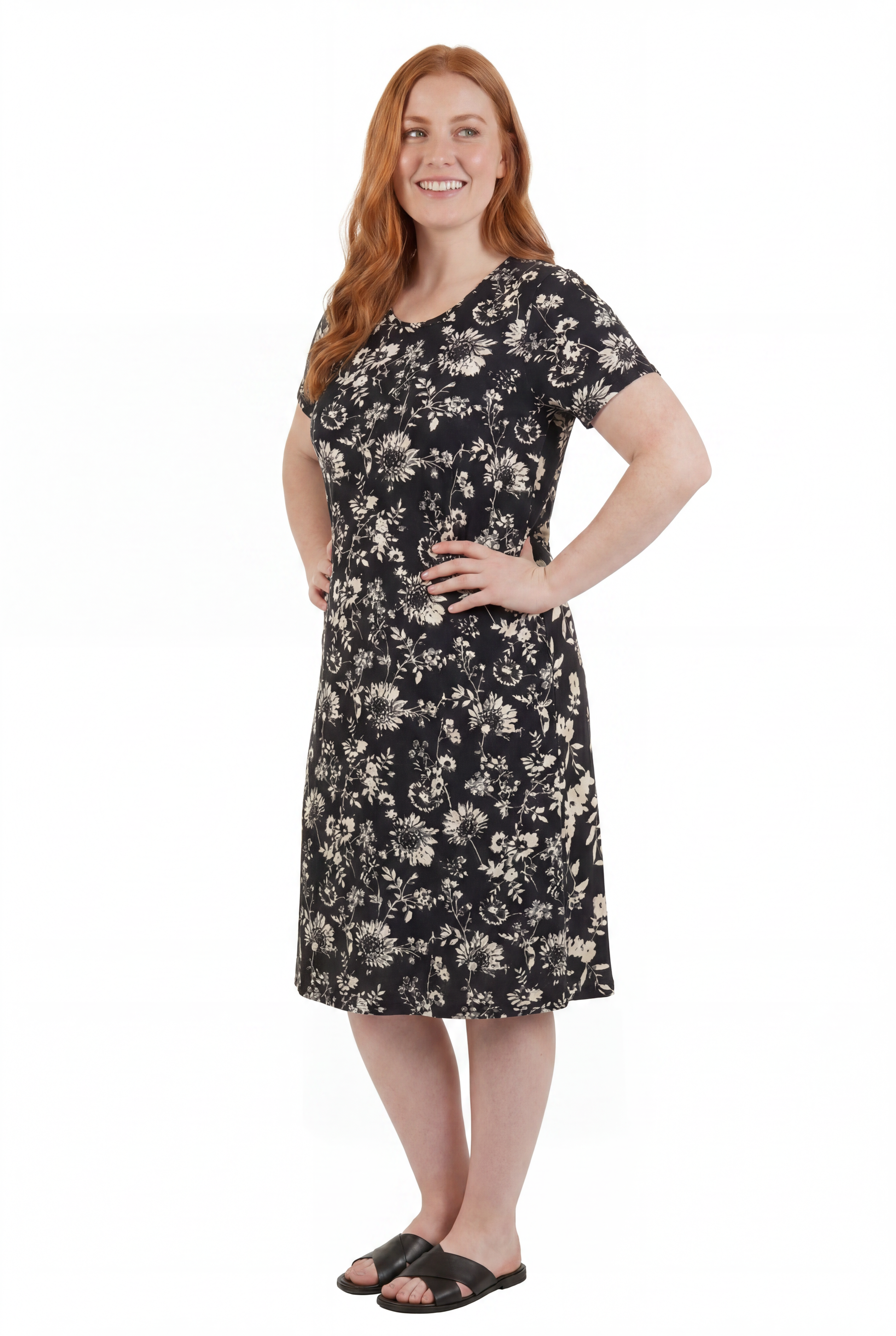La Cera White Floral Vine Printed A-Line Dress - La Cera