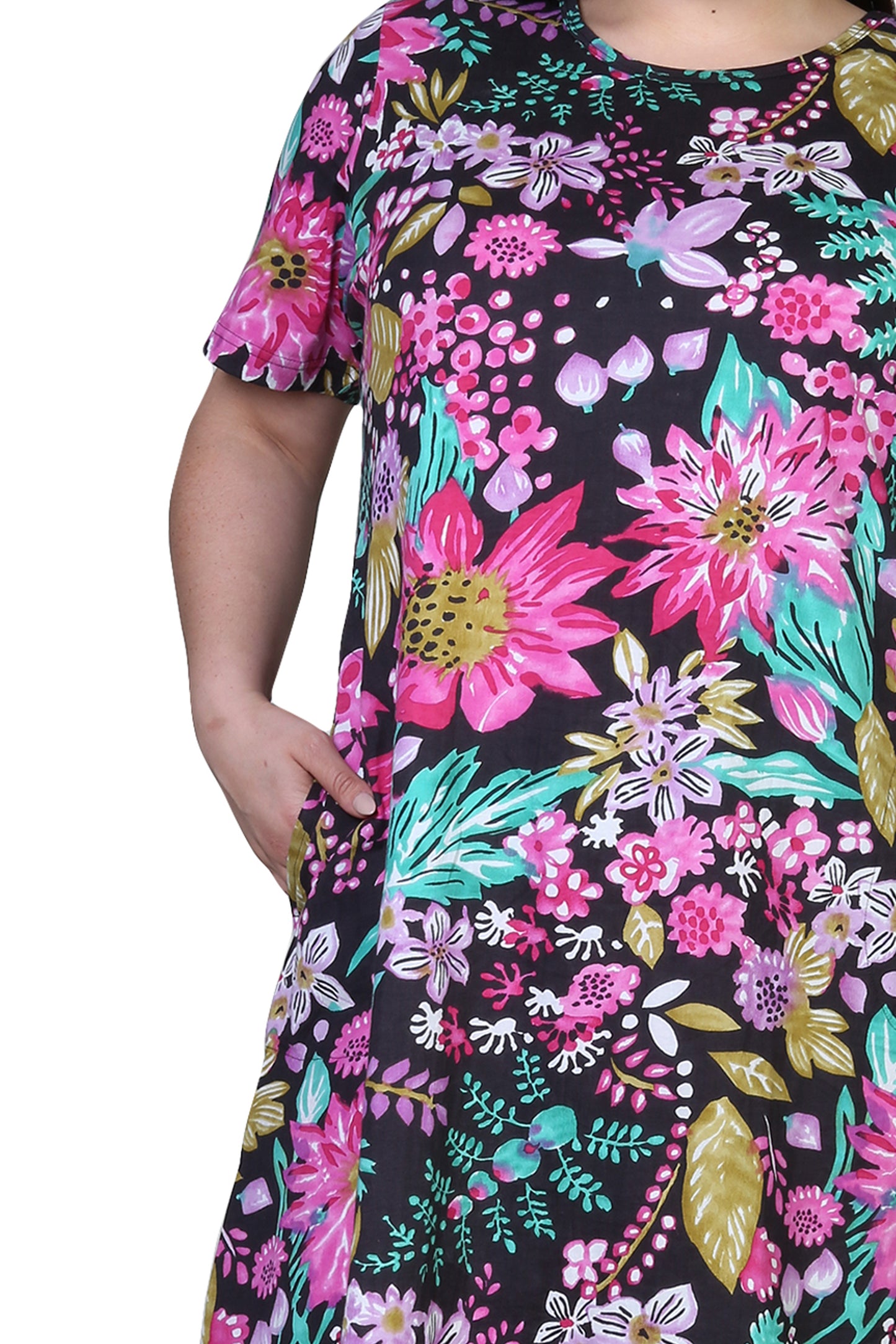 La Cera Black and Fuchsia Plus Size A-Line Knit Dress - La Cera
